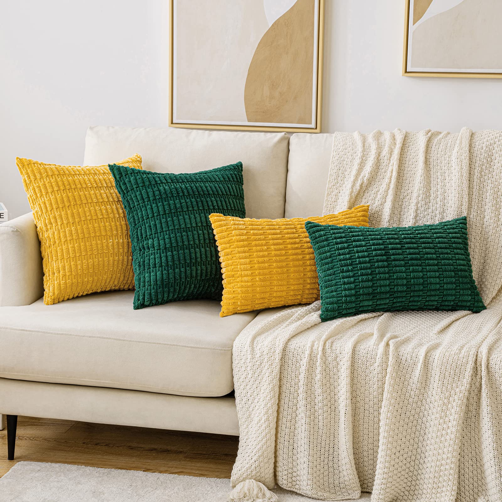 Woaboy 2-Pack Corduroy Decorative Throw Pillow Covers 12x20 Inch - Soft Boho Dark Green Couch Pillows for Modern Farmhouse Decor | Perfect for Sofa, Living Room & Bedroom Accents