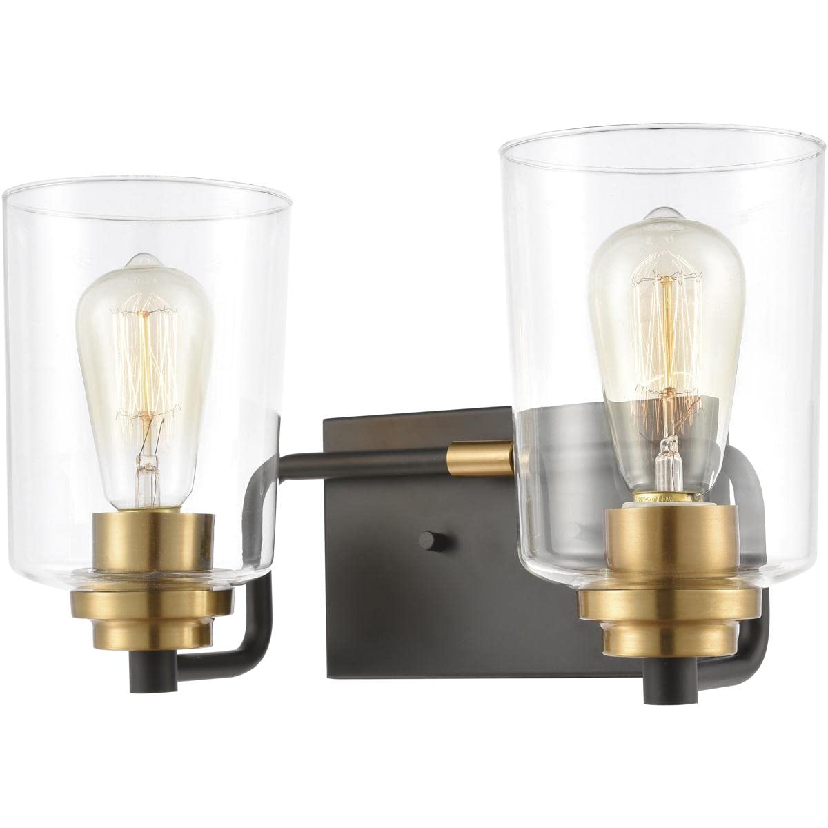 Elk Home Robins Vanity Light - 2-Light Matte Black Bathroom Lighting with Clear Glass Shades, Transitional Style Wall Sconce for Bedroom, Hallway, and Dressing Room