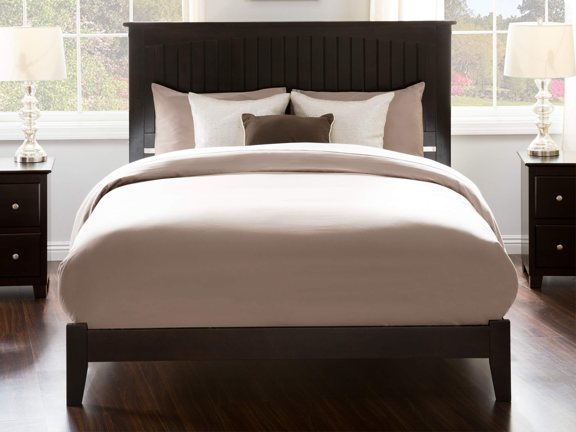 AFI Nantucket King Foundation Bed with USB Charger - Espresso Wood Bed Frame for Master Bedroom, Guest Room, or Vacation Home - Modern & Durable Bed Design with Convenient Charging Station