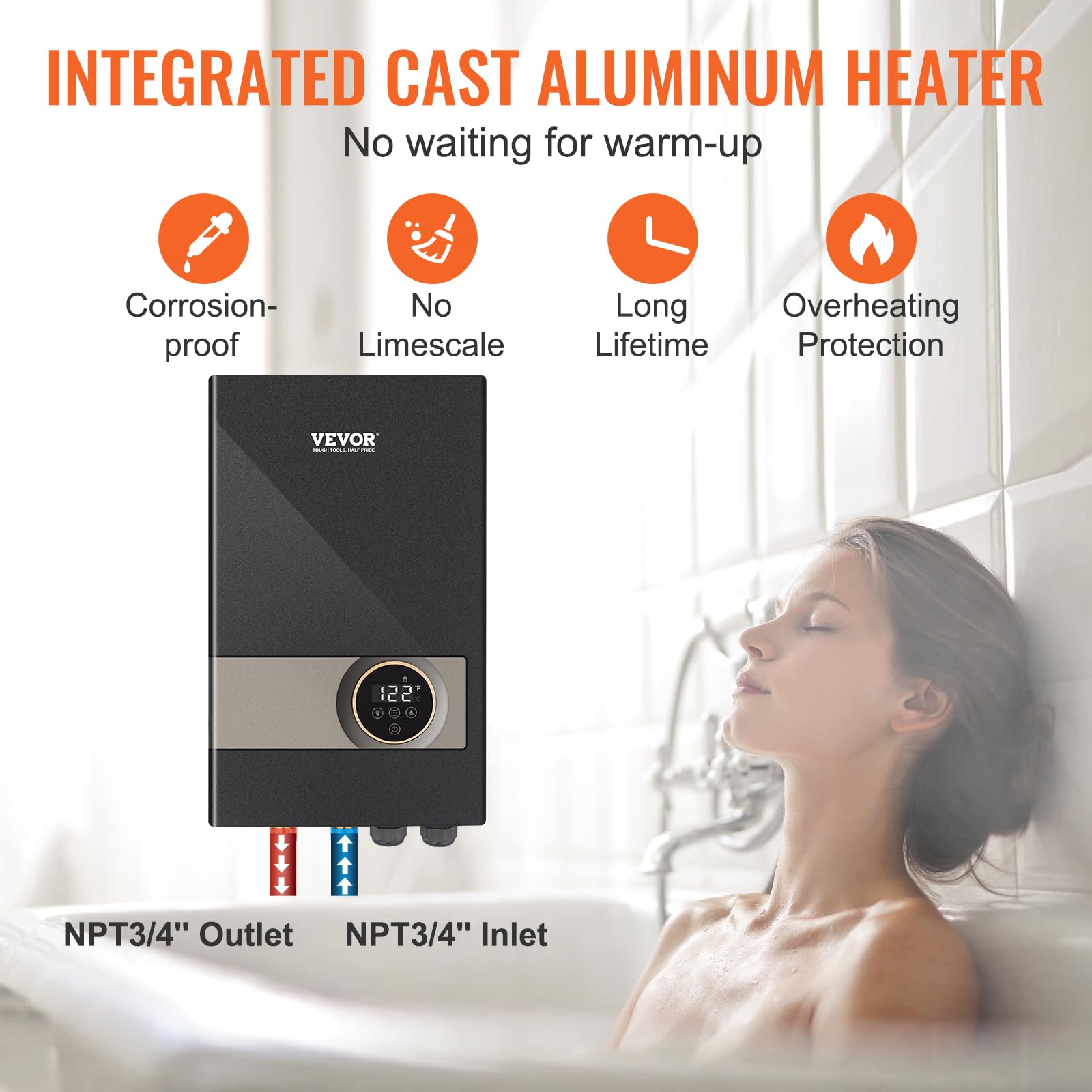 VEVOR 18KW Electric Tankless Water Heater - Instant Hot Water On Demand with Digital Temperature Display | Easy Installation & 24/7 Continuous Flow | Perfect for Kitchen, Bathroom, Shower, Salon & Commercial Use