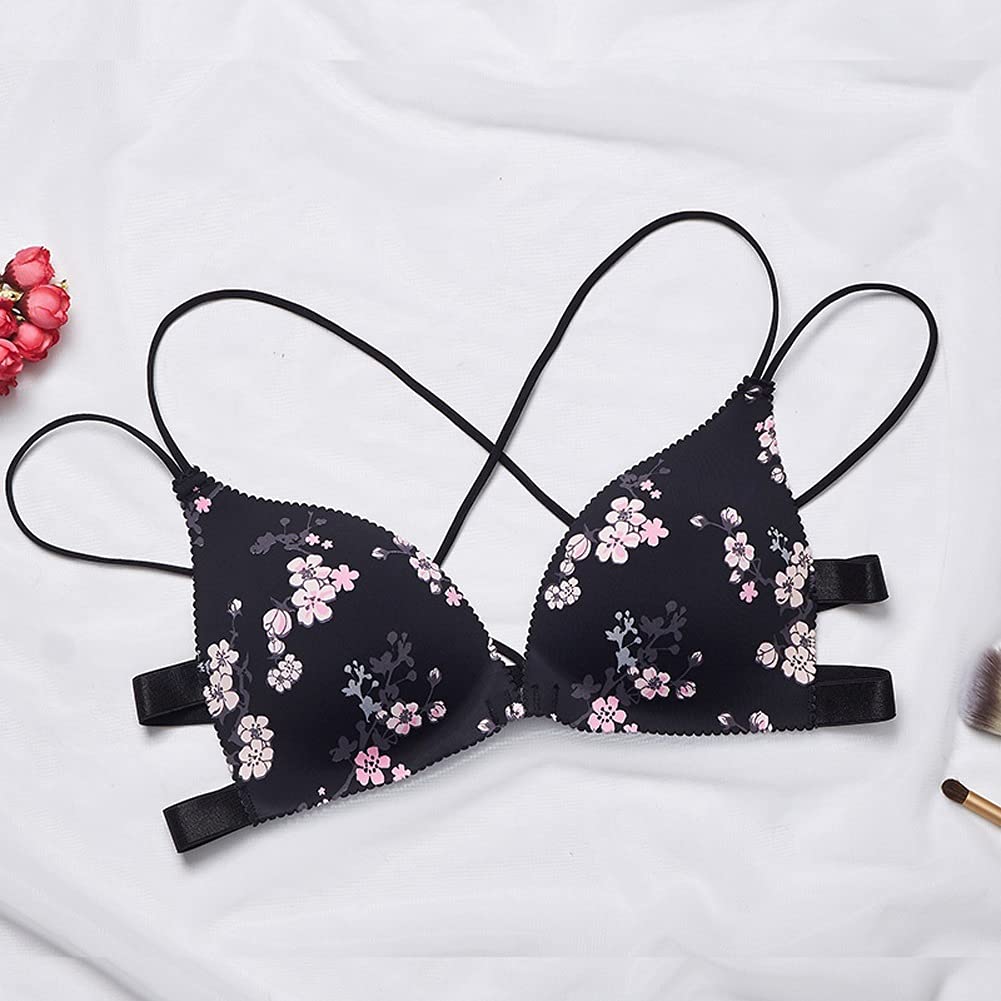 TWDYC Seamless Cross Back Women Push Up Bras - Fashion Floral Print Front Buckle Underwear (Black, 80ABC) | Comfortable & Supportive for Daily Wear, Workout & Special Occasions