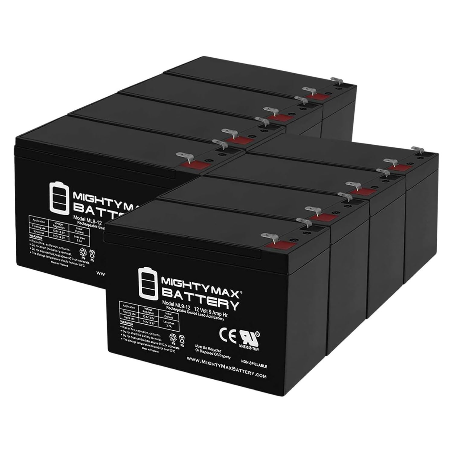 Mighty Max 12V 9Ah SLA Replacement Battery for Emad 600W Electric Skateboard - 8 Pack - Power Your Ride for Commuting, Off-Road Adventures & Long-Distance Travel