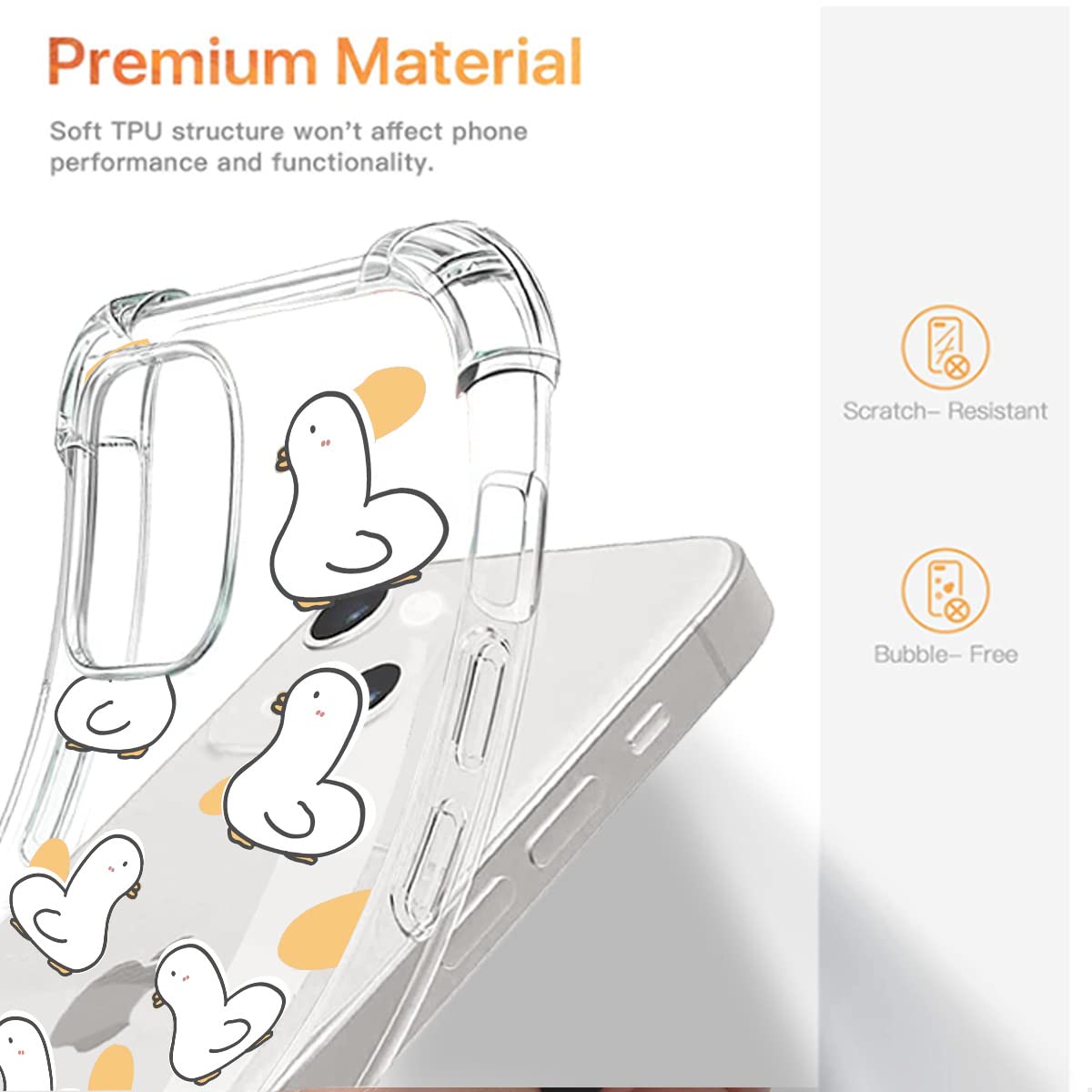Cute Goose Phone Case for iPhone 13 Pro Max - Clear Soft TPU Shockproof Cover with Adorable White Goose Cartoon Pattern - Perfect Gift for Girls & Women (Ideal for Everyday Use, Work, School & Travel)