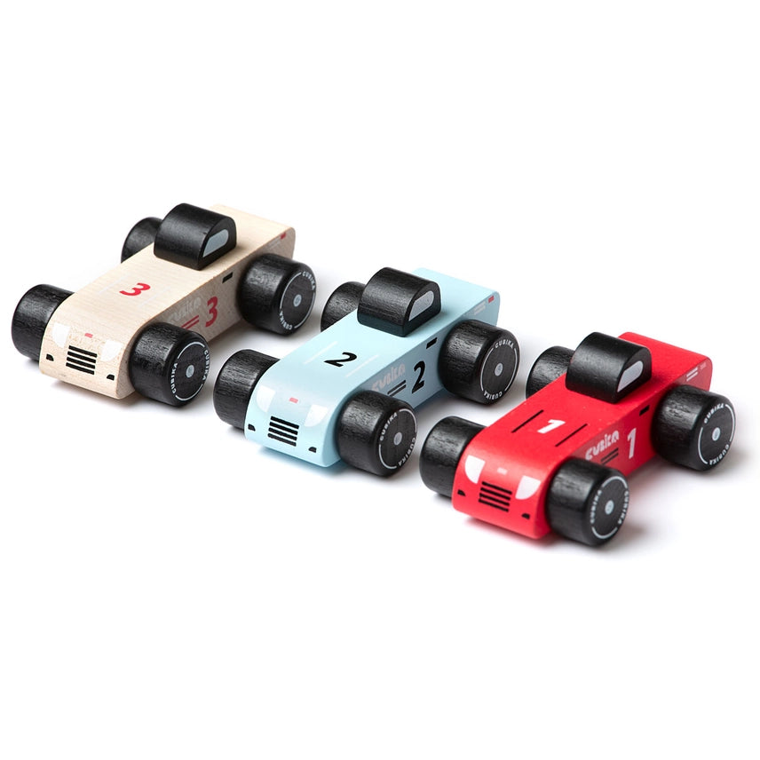 Cubika Wooden Vehicle Set - 12 Piece Race Car Toy Collection for Kids - Perfect for Pretend Play, Birthday Gifts & Montessori Learning Activities
