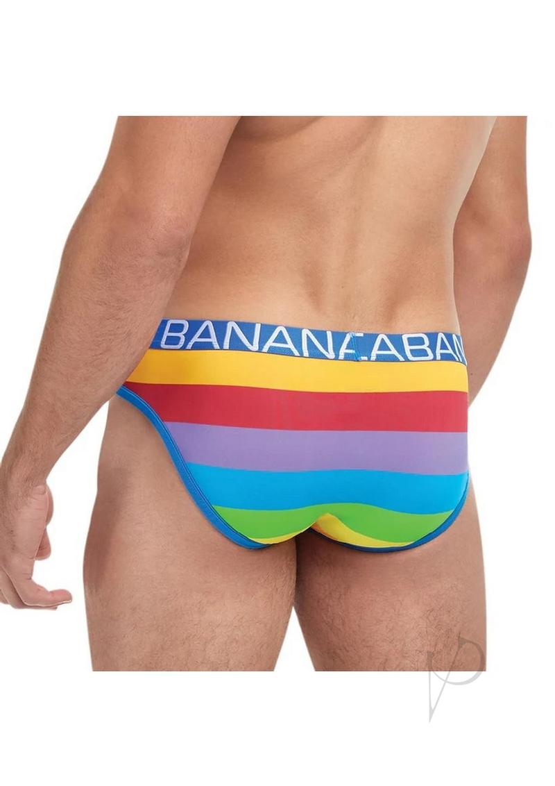 Banana Cabana Brief Large/XLarge Rainbow - Comfortable Men's Swim Trunks for Beach, Pool, and Summer Vacation
