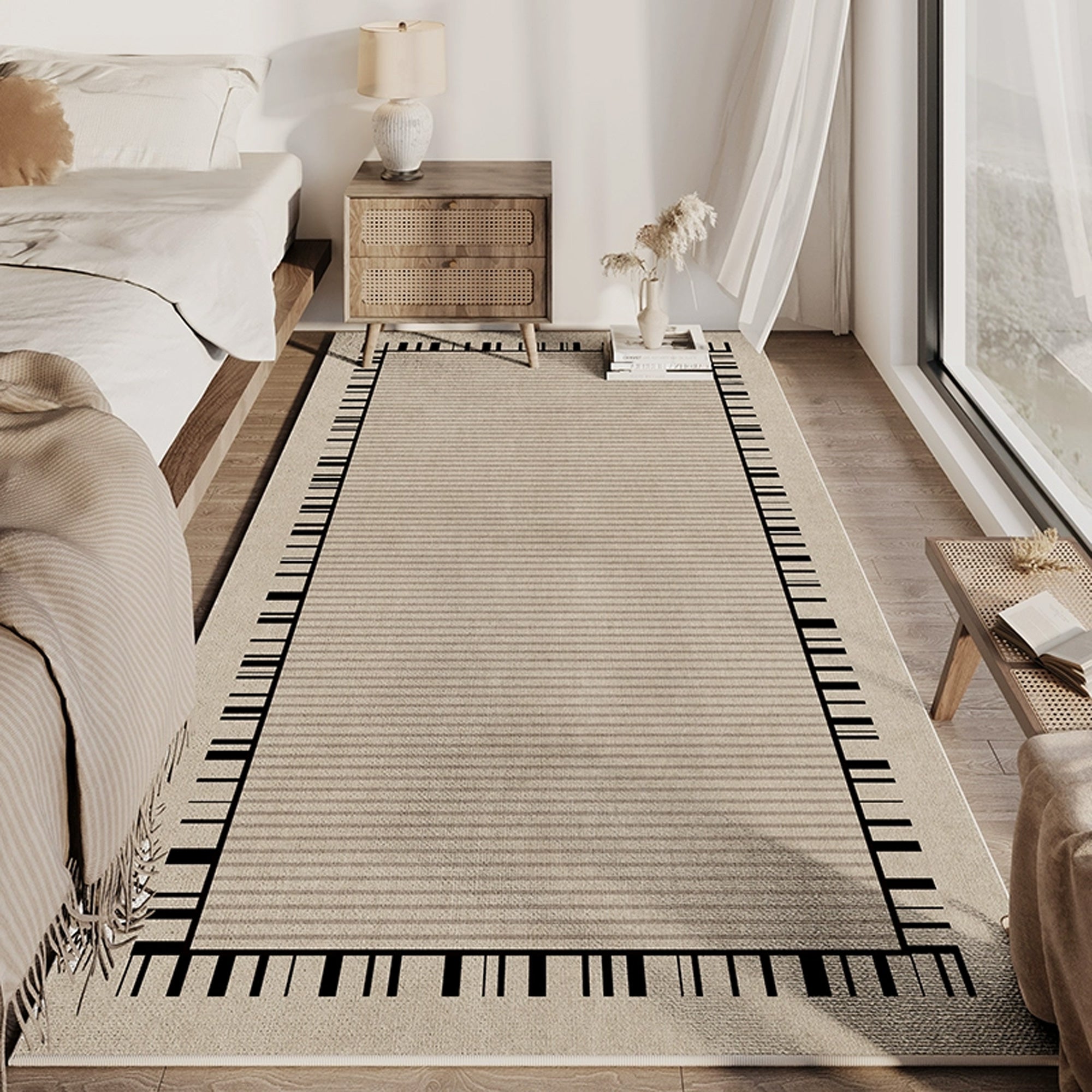 Easy Clean Spillproof Pet Friendly Luxury Area Rug - Linear Elegance Border Design for Bedroom, Living Room & Home Decor
