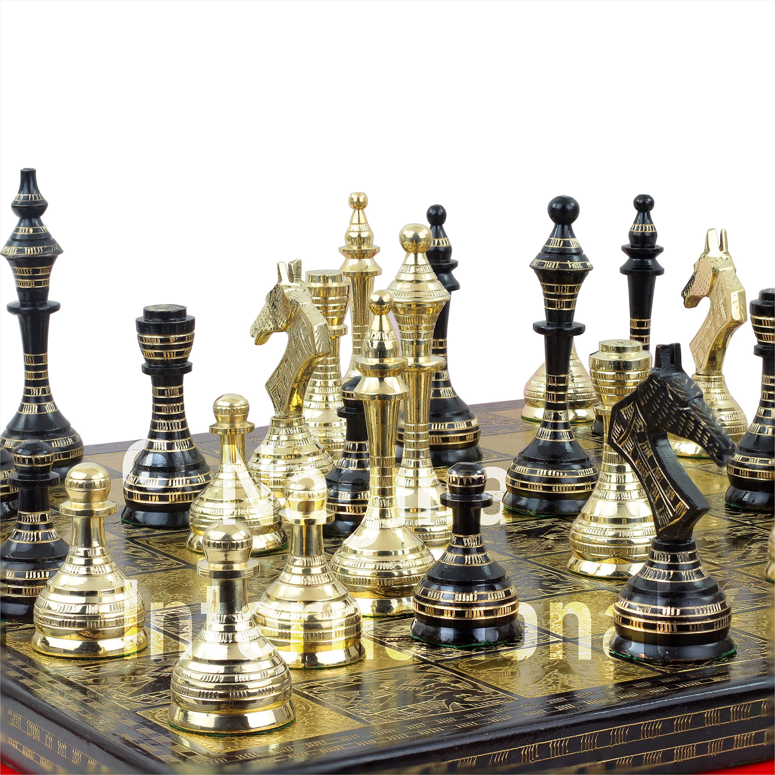 13 Inches Solid Brass Chess Set with Storage Case - Black & Gold Chess Board for Home Decor, Game Night, and Gifts