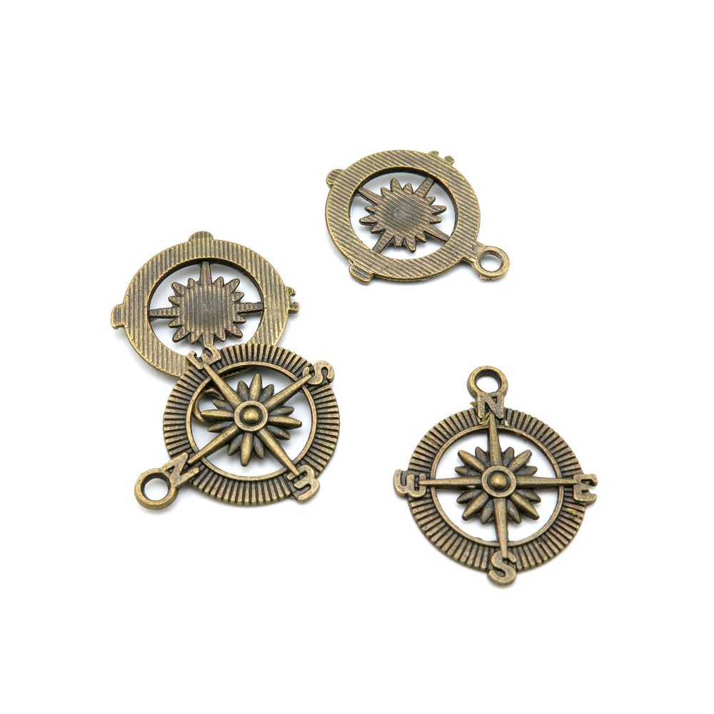 Antique Bronze Tone Plated Compass Charms for Jewelry Making - Bulk Wholesale Crafting Supplies - Perfect for DIY Necklaces, Bracelets & Scrapbooking Projects