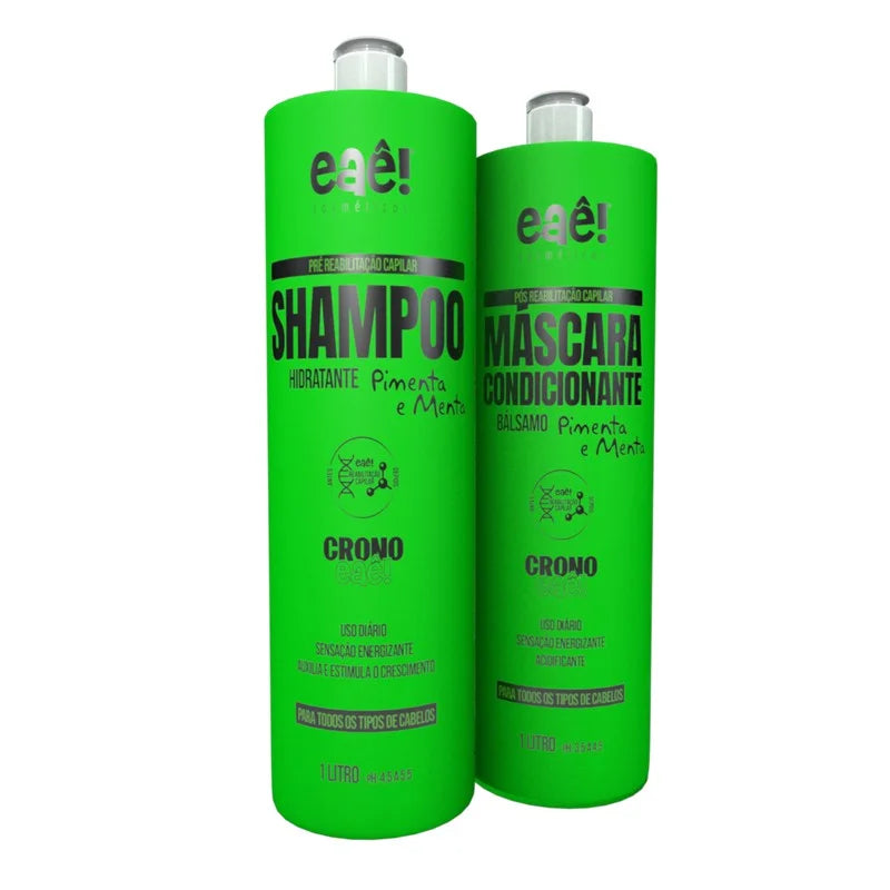 Eaê Cosmetics Chrono Pepper Mint Hair Treatment Kit - 2 x 1L (2 x 33.8 fl oz) - Deep Conditioning & Scalp Care for Damaged Hair - Salon Quality Treatment at Home