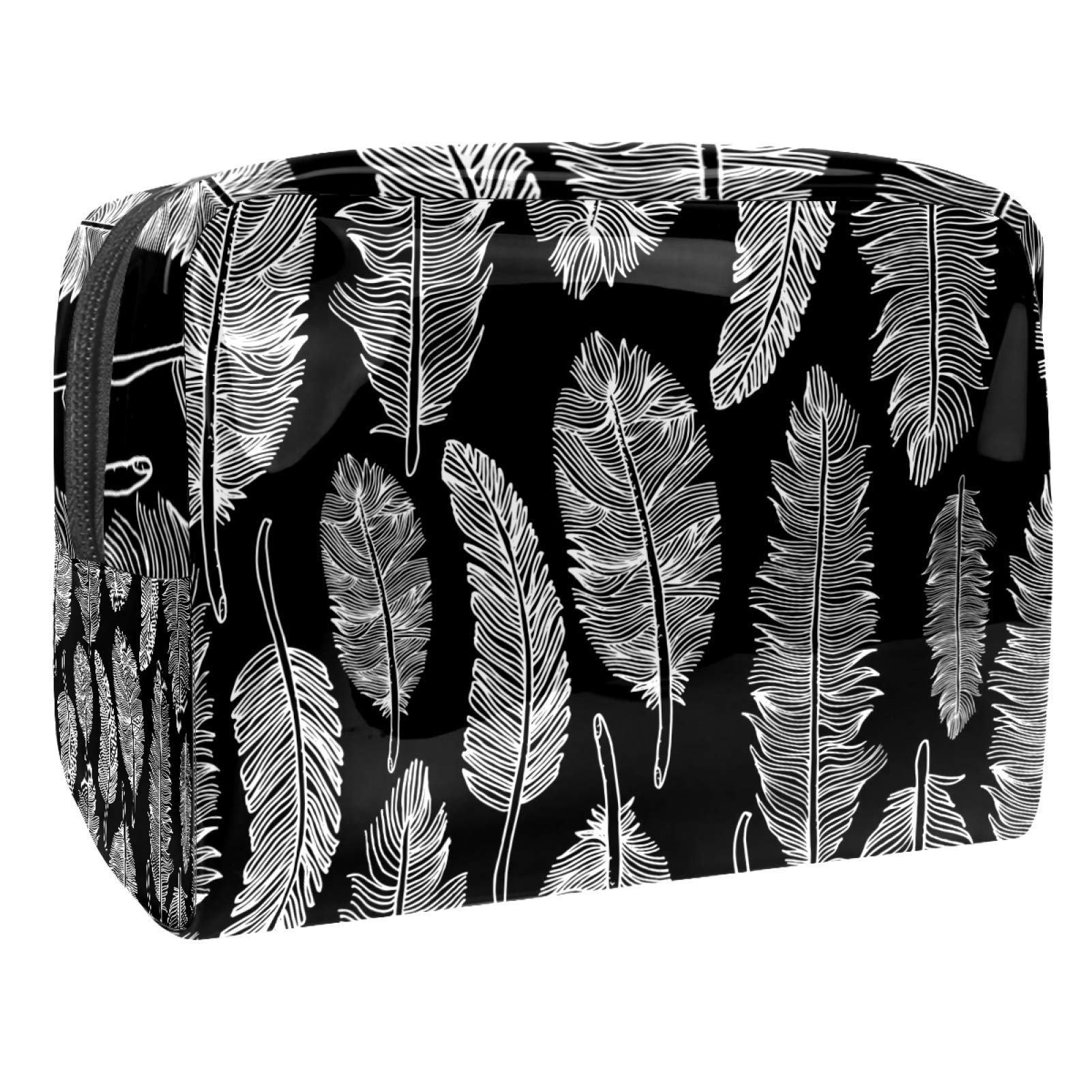 Boho Style Black & White Small PVC Cosmetic Bag for Women & Girls | Waterproof Travel Makeup Organizer with Zipper | Perfect for Daily Use, Travel, Gym & Beach Essentials Storage