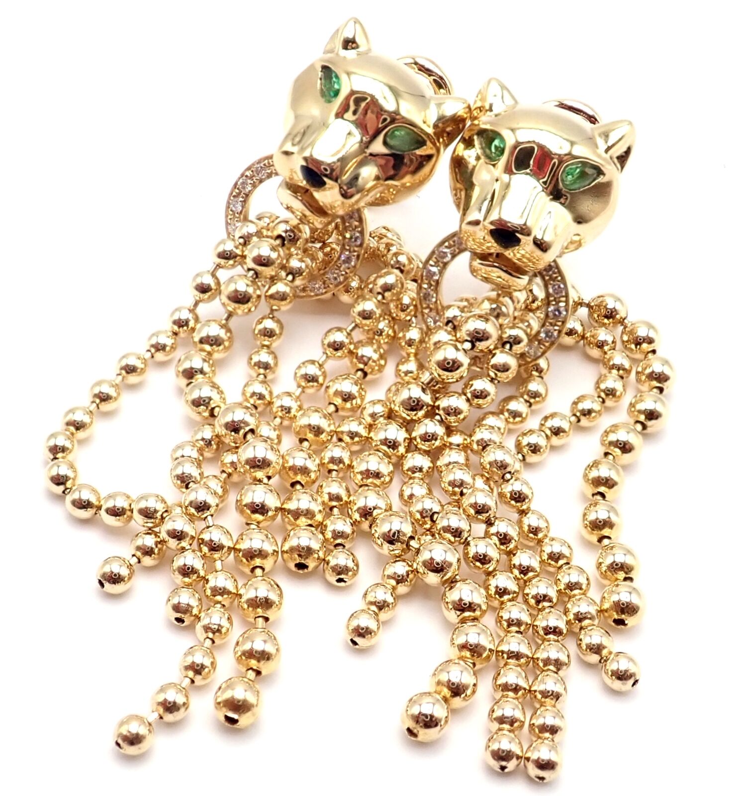 Authentic Cartier Panther Panthere 18k Gold Diamond Tsavorite Onyx Earrings | Luxury Jewelry for Women | Perfect for Weddings, Parties & Special Occasions
