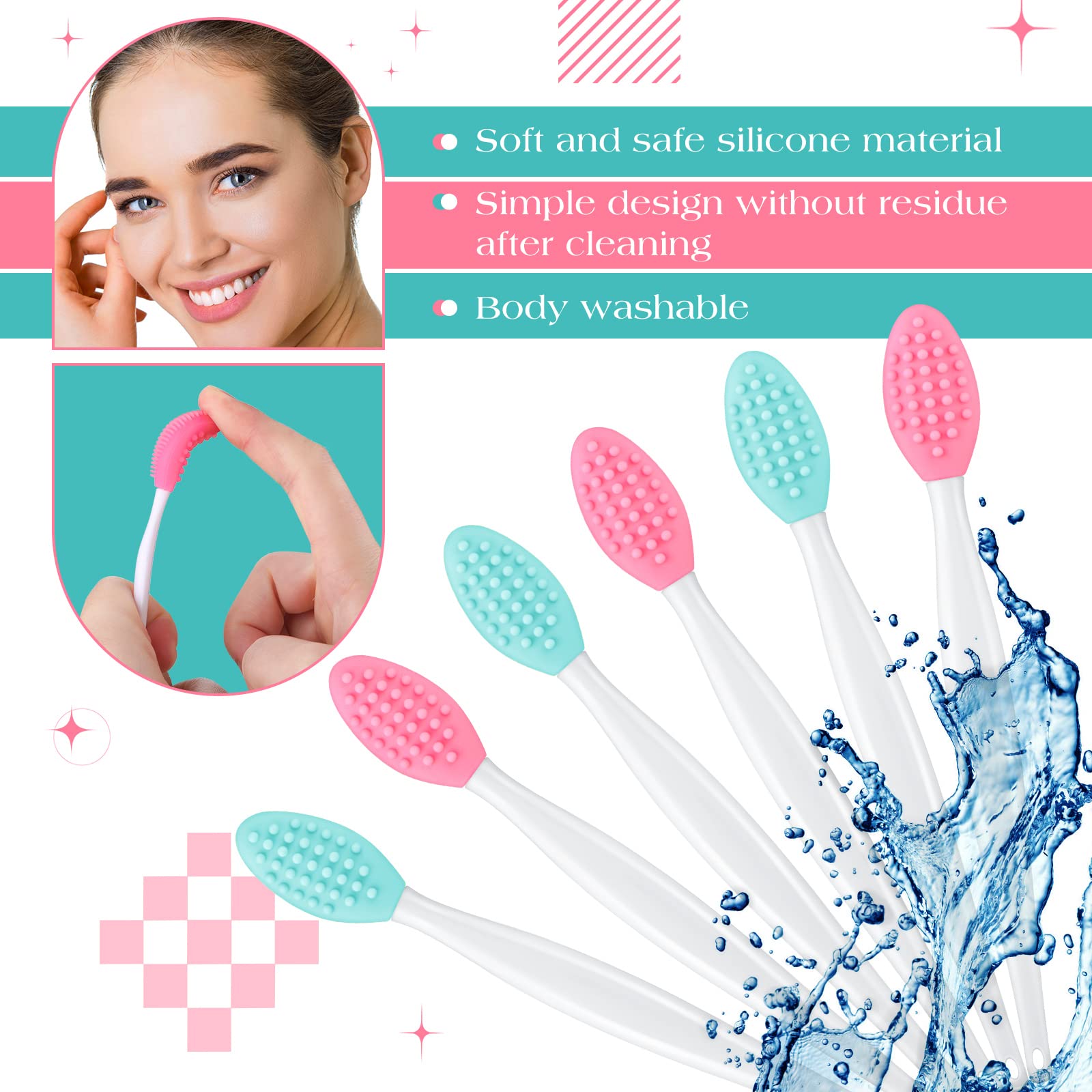 24 Pcs Silicone Exfoliating Lip Brush Set with Storage Case - Double Sided Lip Scrubber & Soft Face Cleansing Applicator for Plump, Smooth Lips (Pink & Green) | Perfect for DIY Lip Care & Makeup Removal