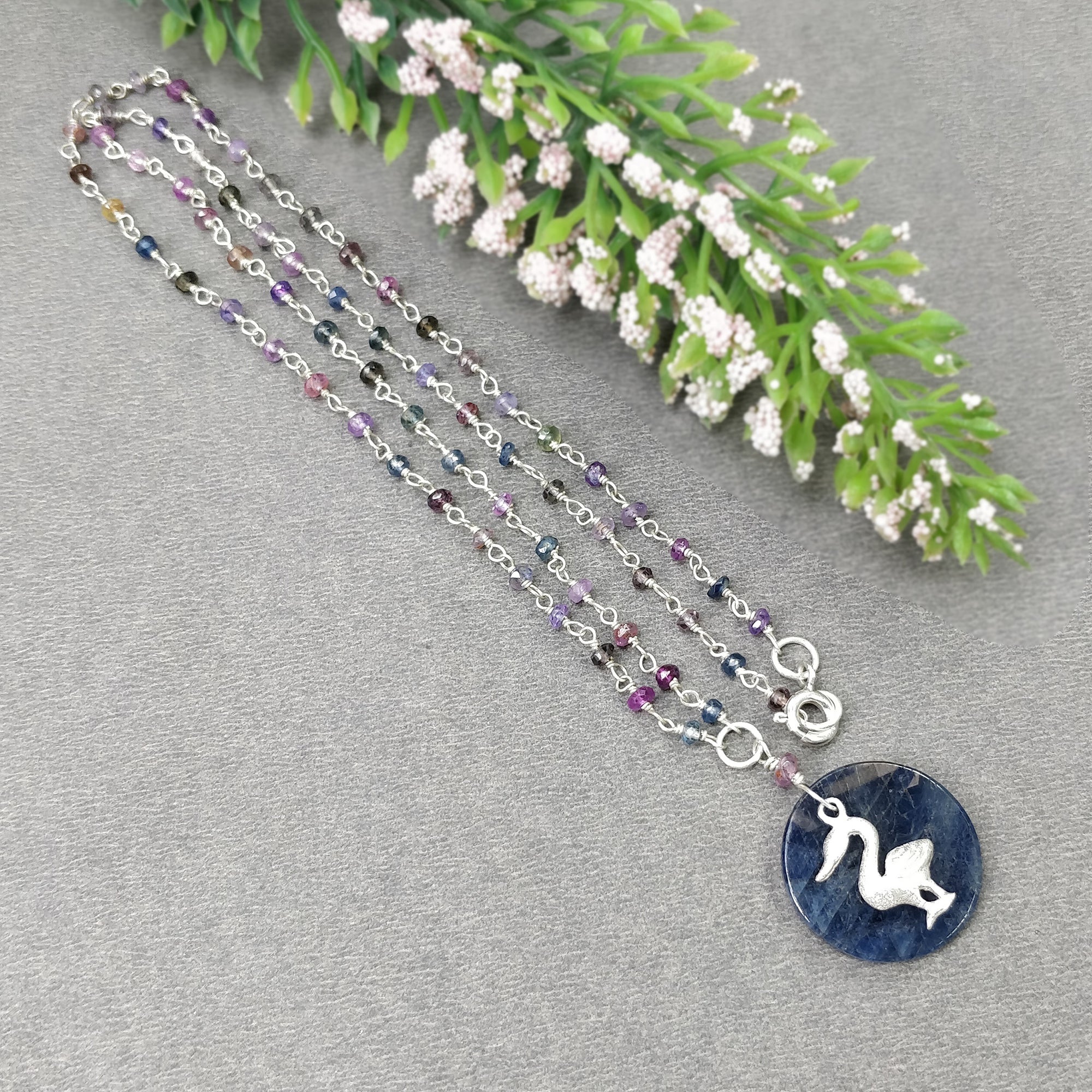 925 Sterling Silver Blue Sapphire Jewelry Set - Natural Untreated 1.85ct Beaded Necklace & Dangle Earrings | Perfect for Weddings, Anniversaries & Special Occasions