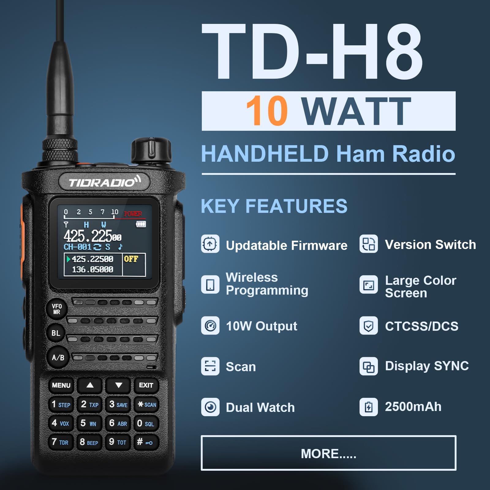 2nd Gen TIDRADIO TD-H8 10W High Power Ham Radio Handheld - Wireless APP Programming, Long Range Two Way Radio with 2500mAh Battery (2 Pack), USB-C Charger & Speaker Mic - Perfect for Outdoor Adventures, Emergency Communication, and Construction Site Coordination