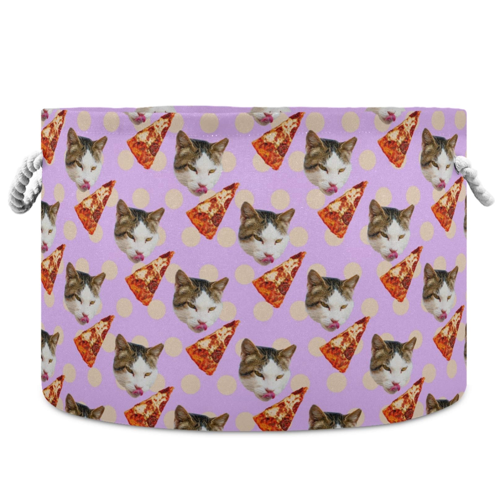 Visesunny Cat-Themed Pizza Storage Basket - Canvas Fabric Toy Organizer Bin for Kids Room, Playroom, Shelves - Perfect for Toy Storage, Laundry & Gift Baskets (Ideal for Birthday Gifts & Nursery Organization)