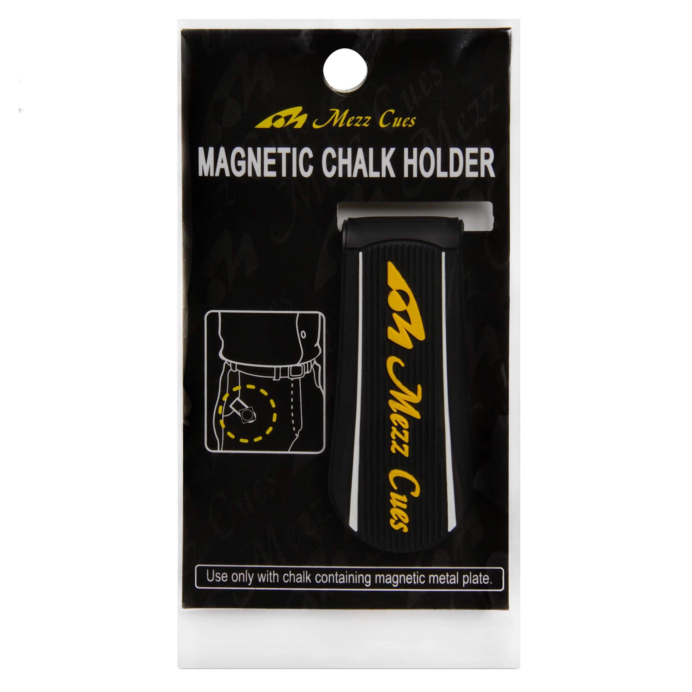 Premium Magnetic Pool Cue Chalk Holder - Black with Yellow Logo for Billiards & Snooker - Perfect for Pool Players & Bar Game Enthusiasts