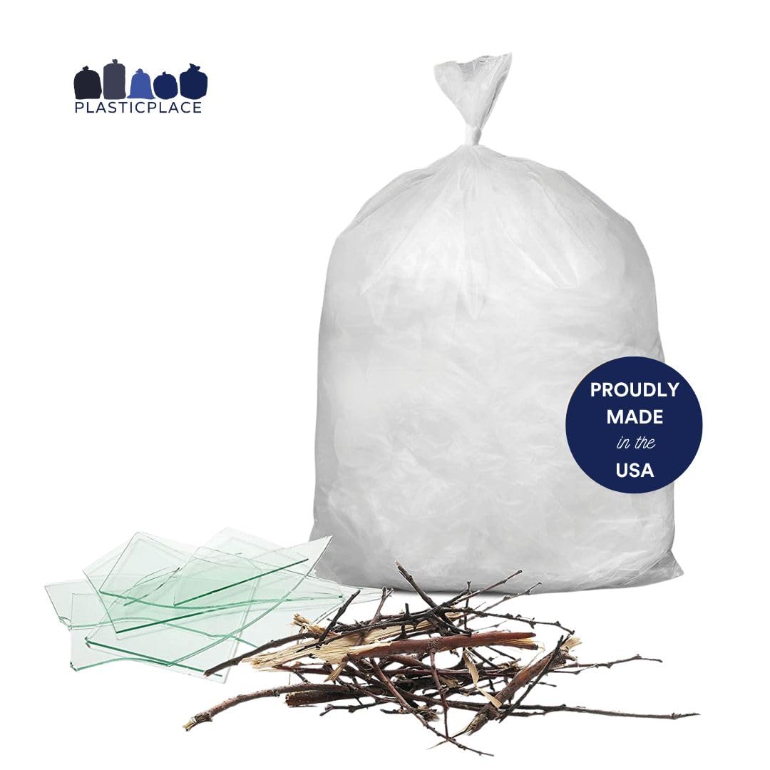 Plasticplace 56 Gallon Clear Heavy Duty Trash Bags - 1.5 Mil Thick, 43