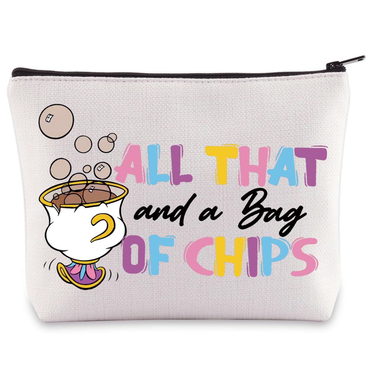 Mrs. Potts and Chip Makeup Bag - Beauty and the Beast Inspired Cosmetic Pouch - Disney Merchandise Gift for Women - Perfect for Travel, Storage & Disney Fans