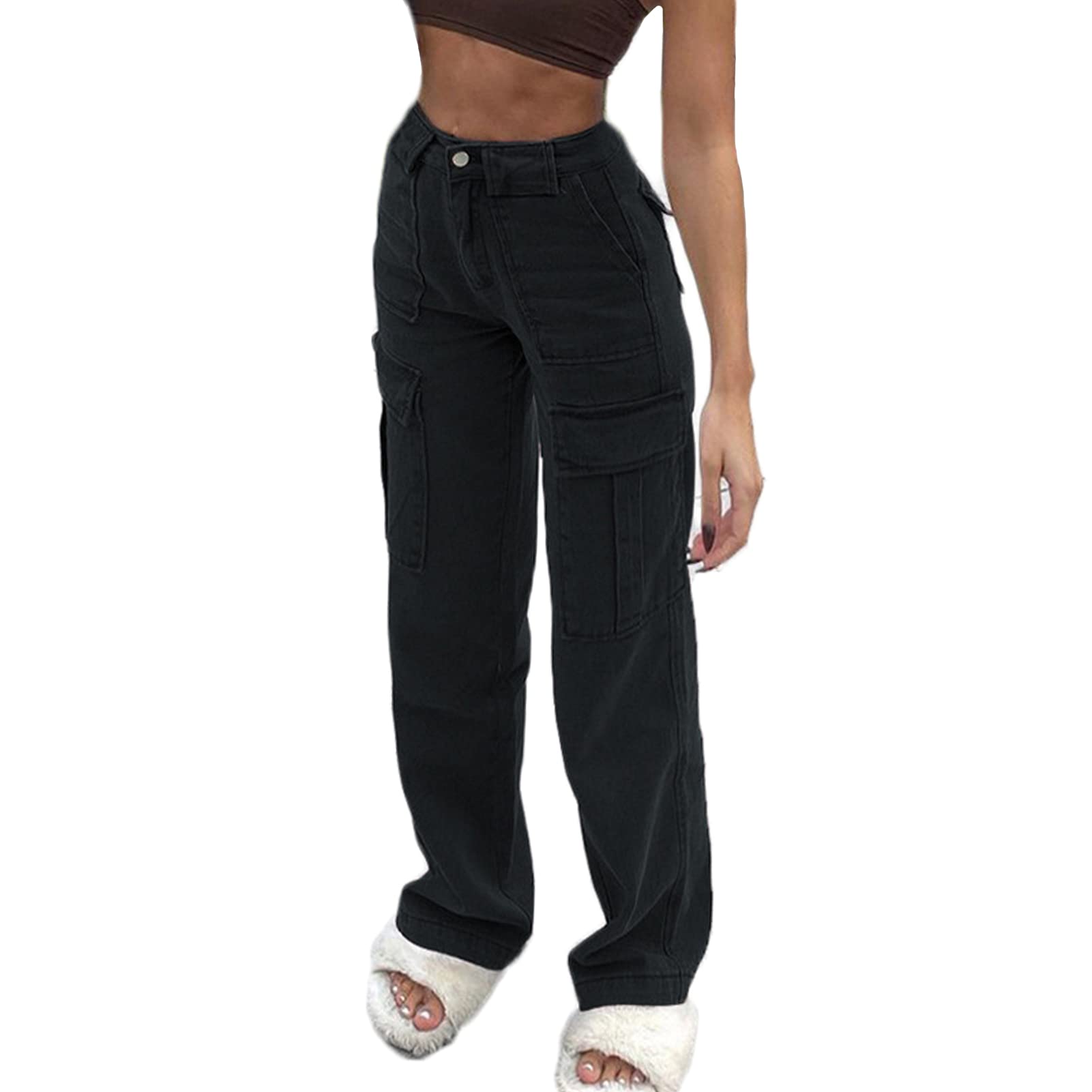 Women's High Waist Baggy Jeans - Y2K Wide Leg Boyfriend Pants with Pockets | Streetwear Fashion for E-Girl Style | Perfect for Casual Outfits, Parties & TikTok Trends