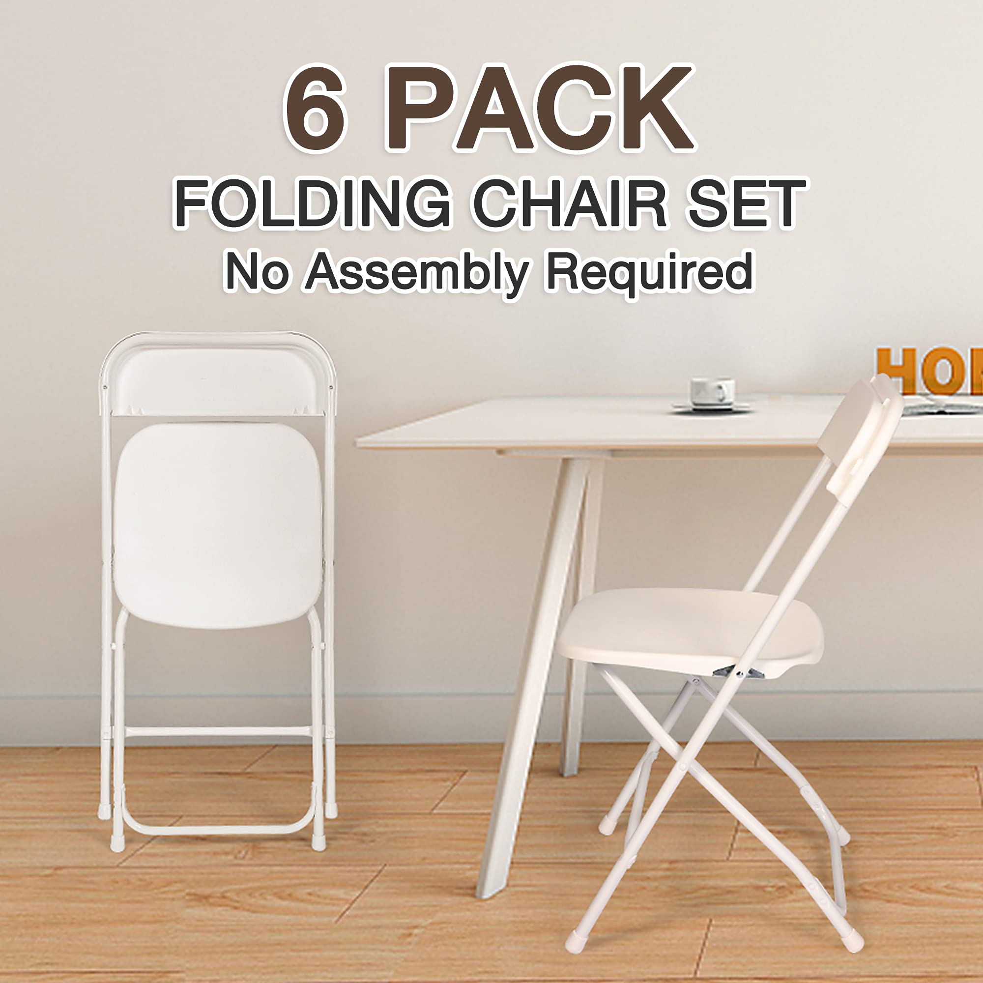 6-Pack White Plastic Folding Chairs - Stackable Lightweight Outdoor Party Chairs for Wedding, Event, Office, Meeting & Home Use - 650 lbs Weight Capacity - Perfect for Backyard BBQs, Picnics, Banquets & Indoor Gatherings