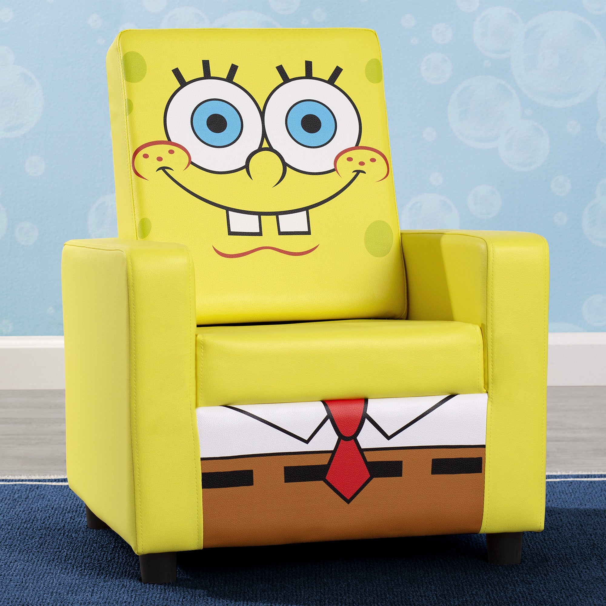 SpongeBob SquarePants High Back Upholstered Gaming Chair for Kids - Comfortable Cartoon Character Office Desk Chair for Bedroom, Living Room & Game Room