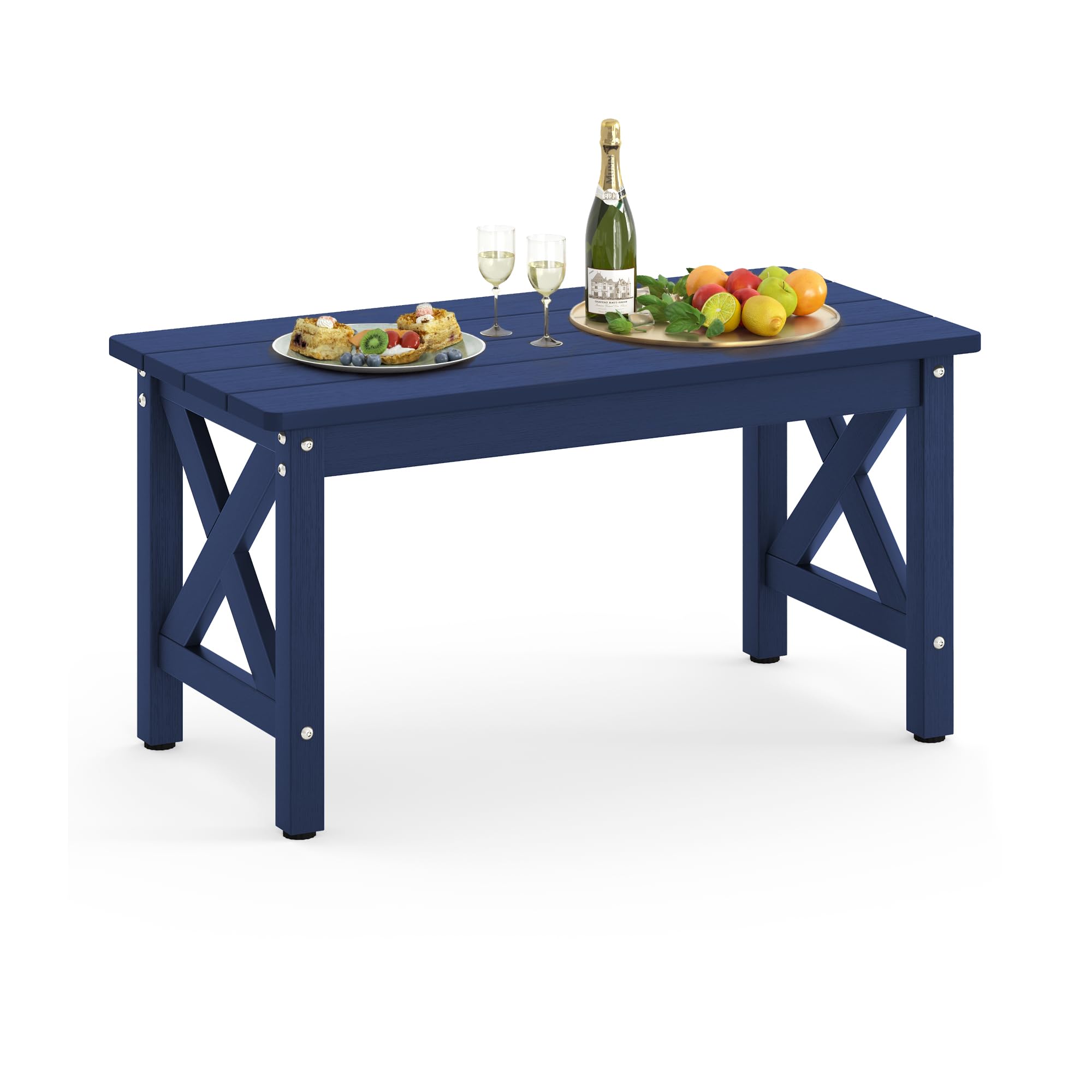 LUE BONA All-Weather Rectangle Outdoor Coffee Table for Patio, Deck, Porch & Lawn - Navy Blue | Durable HDPS Material | Perfect for Backyard Relaxation, Poolside Lounging & Outdoor Entertaining