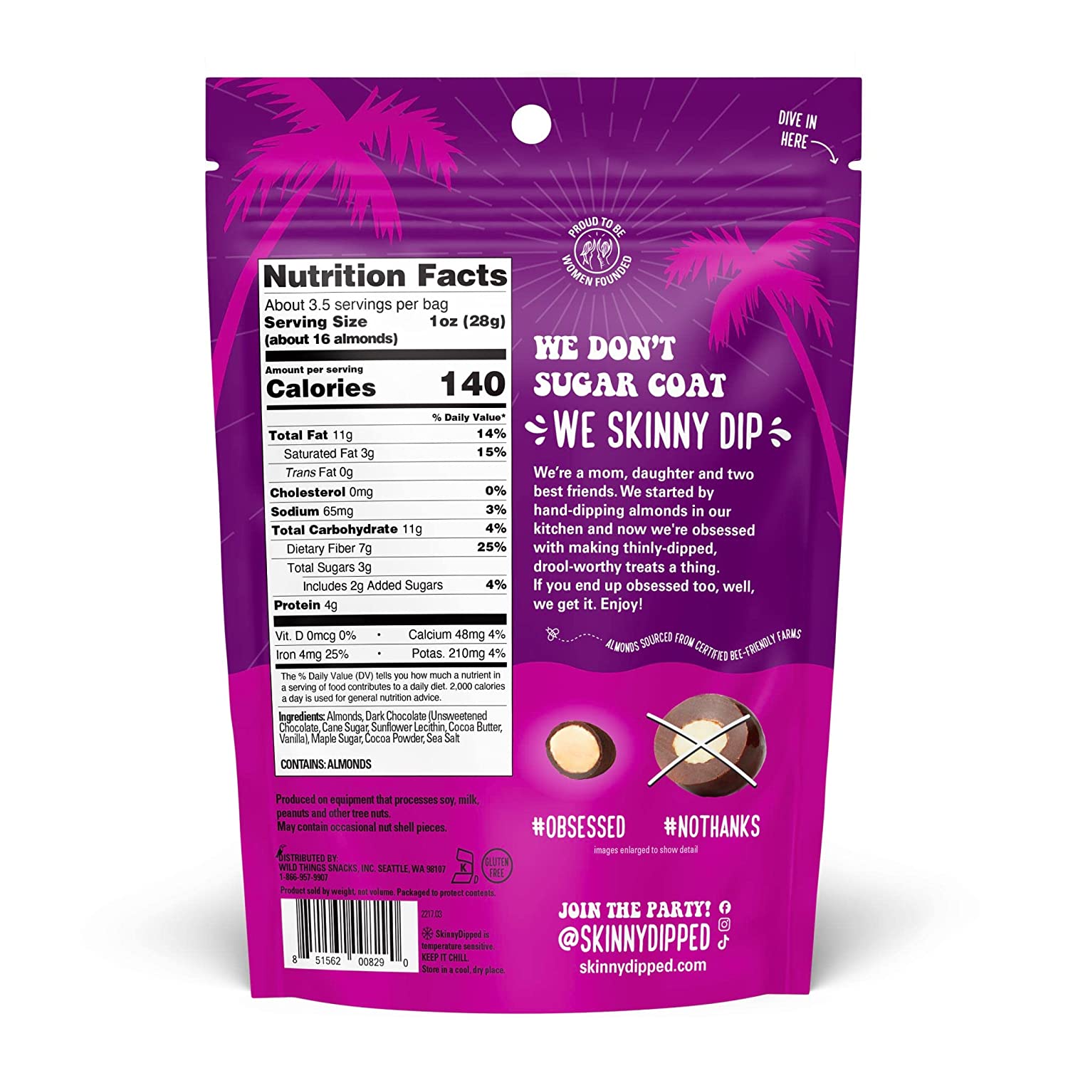 Skinnydipped Super Dark Chocolate & Sea Salt Almonds - Healthy Snack for Work, Travel & Gifting | Premium Almonds Covered in Rich Dark Chocolate