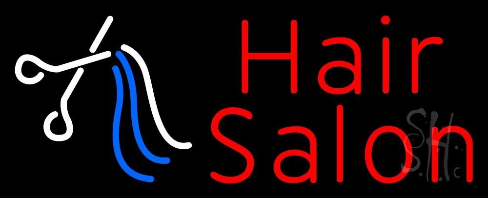 13 x 32 Inch Red Hair Salon Neon Sign with Scissor Design - White, Red & Blue Colors for Barber Shop, Beauty Salon Decor & Retro Wall Art