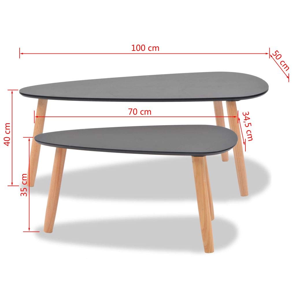 Festnight 2-Piece Nesting Coffee Table Set - MDF Tabletop with Pinewood Legs, High Gloss Black End Tables for Living Room, Bedroom & Home Decor - Perfect for Small Spaces, TV Lounging & Stylish Furniture Arrangement