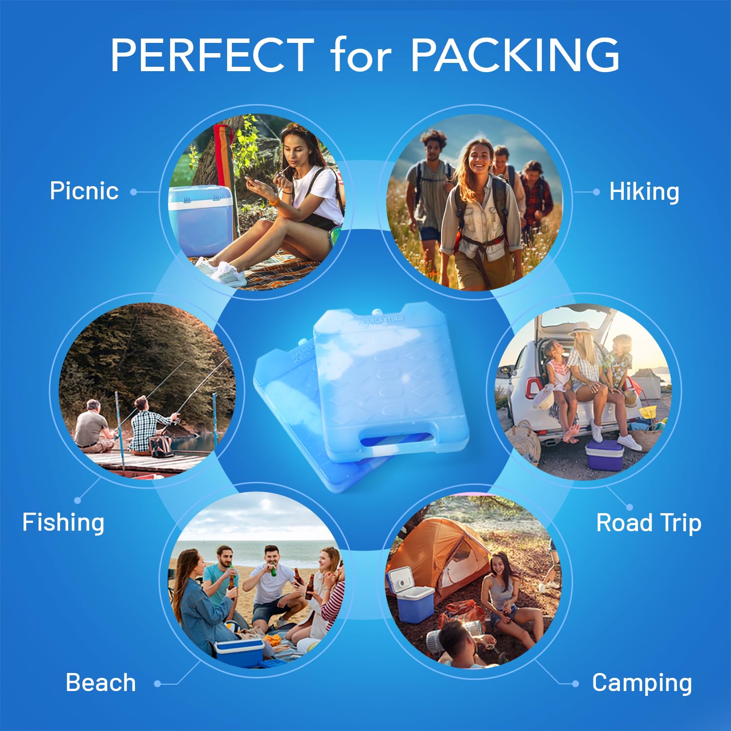 Everlasting Ice RX Large Reusable Ice Packs for Coolers (4 Pack) - BPA Free, Long-Lasting Cooling Gel Packs with Handle | Perfect for Camping, Fishing, Hiking, Beach Trips & Outdoor Adventures | Keep Food/Drinks Cold in Coolers, Lunch Boxes & First Aid Kits