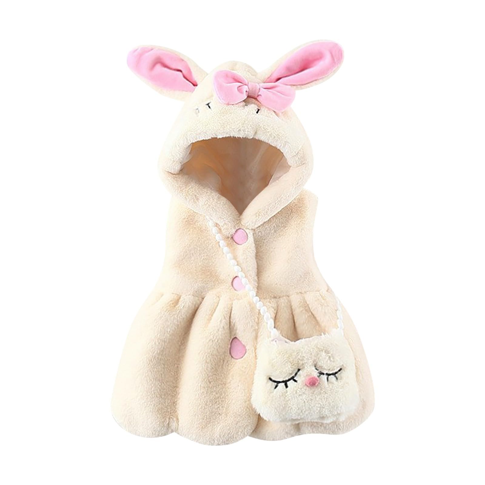 Girls Winter Rabbit Ears Hooded Vest Jacket - Sleeveless Button Coat with Crossbody Bag | Cute 4T Winter Clothes for Toddler Girls | Perfect for Outdoor Play & Holiday Photos