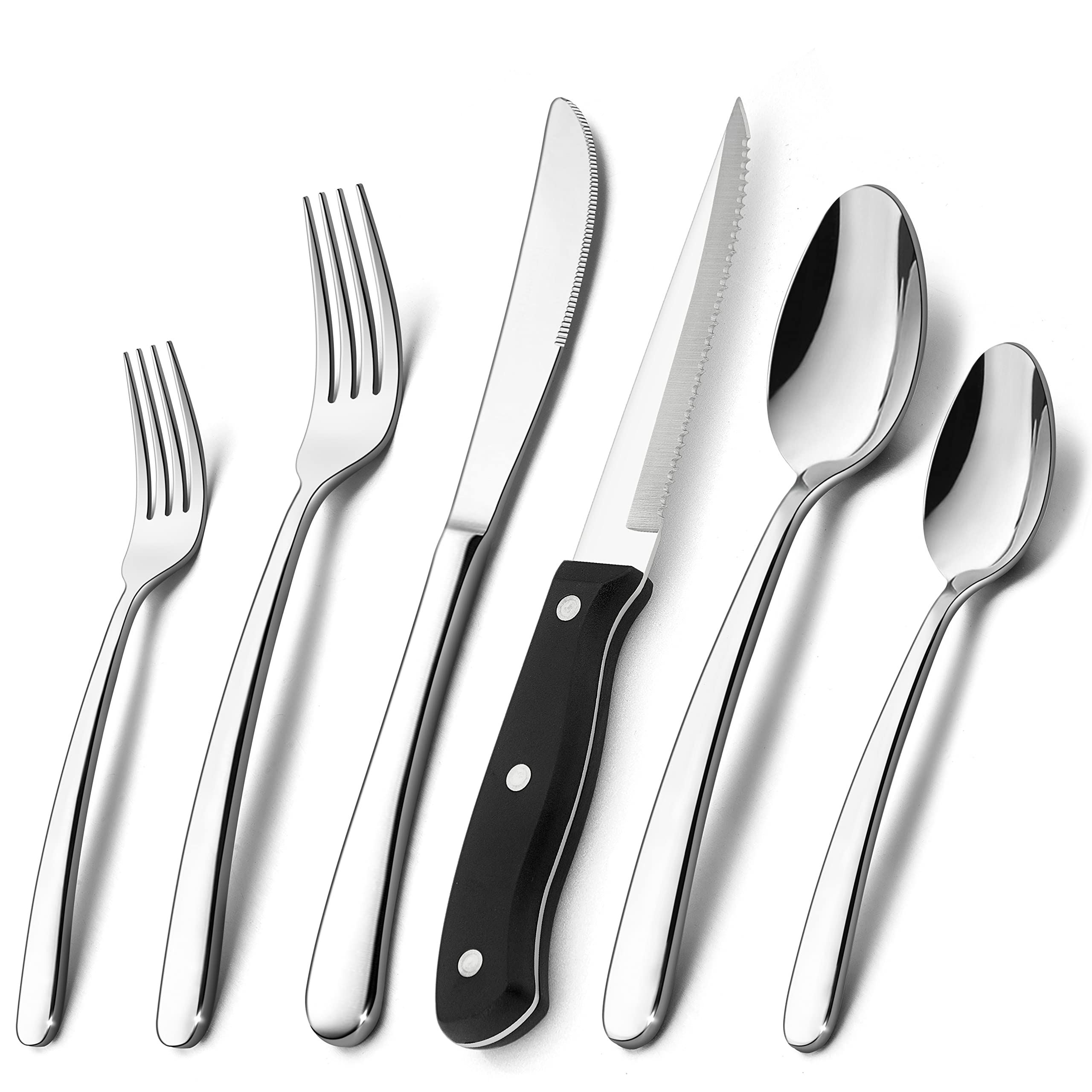 Premium 48-Piece Stainless Steel Flatware Set for 8 - Heavy Duty Silverware with Thick Steak Knives, Forks & Spoons - Elegant Cutlery for Home, Wedding & Parties - Dishwasher Safe - Perfect for Fine Dining, Entertaining & Everyday Use