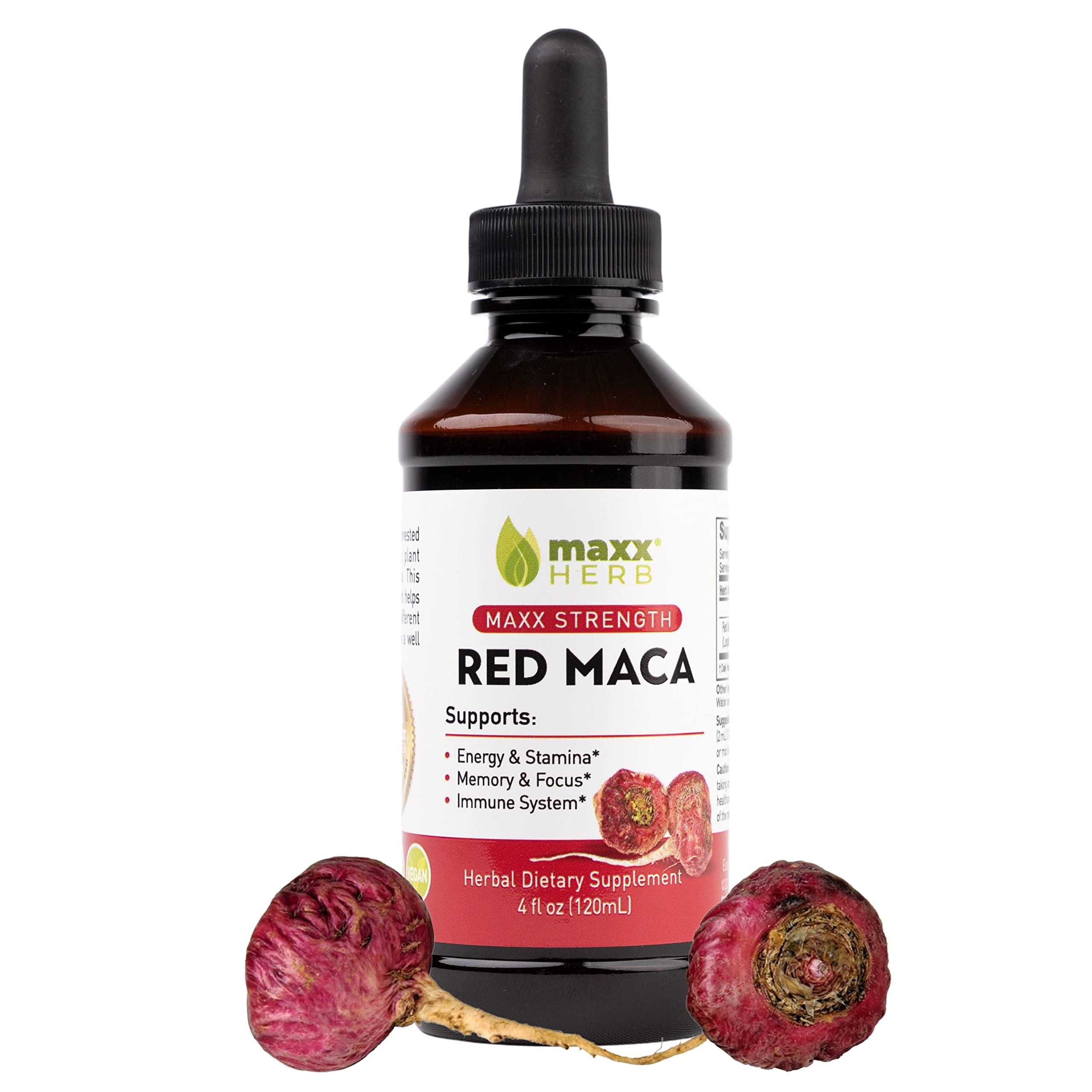 Premium Maxx Herb Red Maca Root Extract Liquid - Maximum Strength Natural Supplement for Energy, Hormone Balance & Cognitive Support - Fast Absorption Formula - Alcohol-Free 4oz Bottle (60 Servings) - Ideal for Workout Recovery, Stress Relief & Daily Wellness Boost