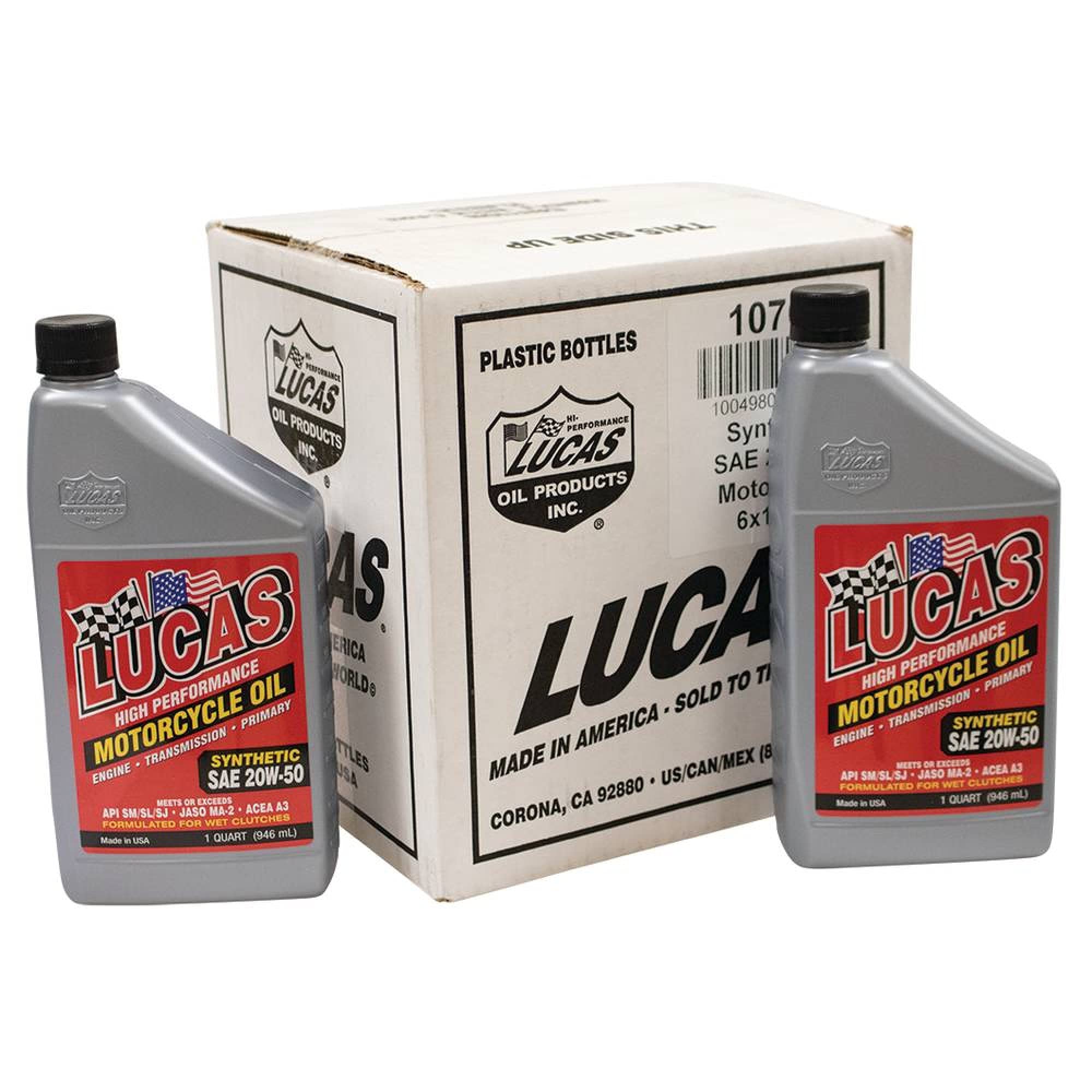 Lucas Oil 20W-50 Full Synthetic Motorcycle Engine Oil - 6 Pack (1 Quart Each) | High Performance Lubricant for Cruisers, Touring Bikes & Off-Road Motorcycles