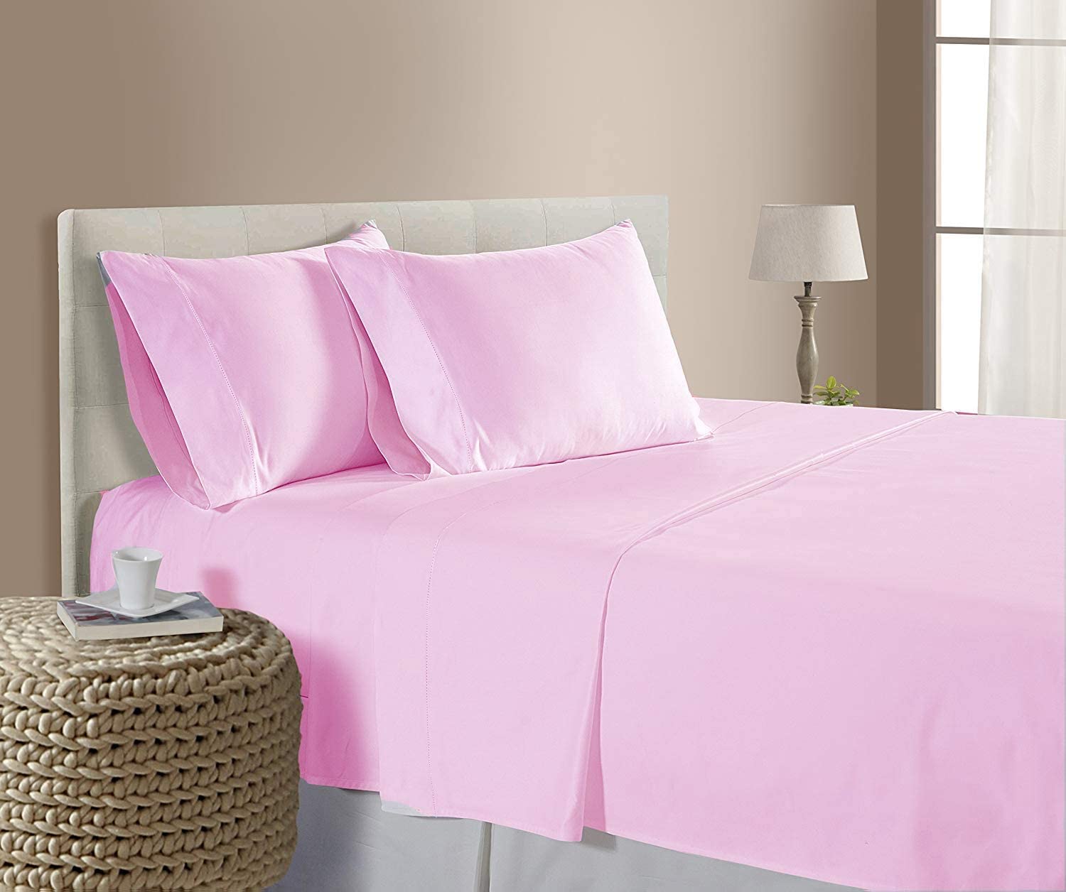 Organic Cotton 4-Pc Pink Sheet Set for Adjustable Beds - Deep Pocket, 850 TC - Home & Hotel Use
