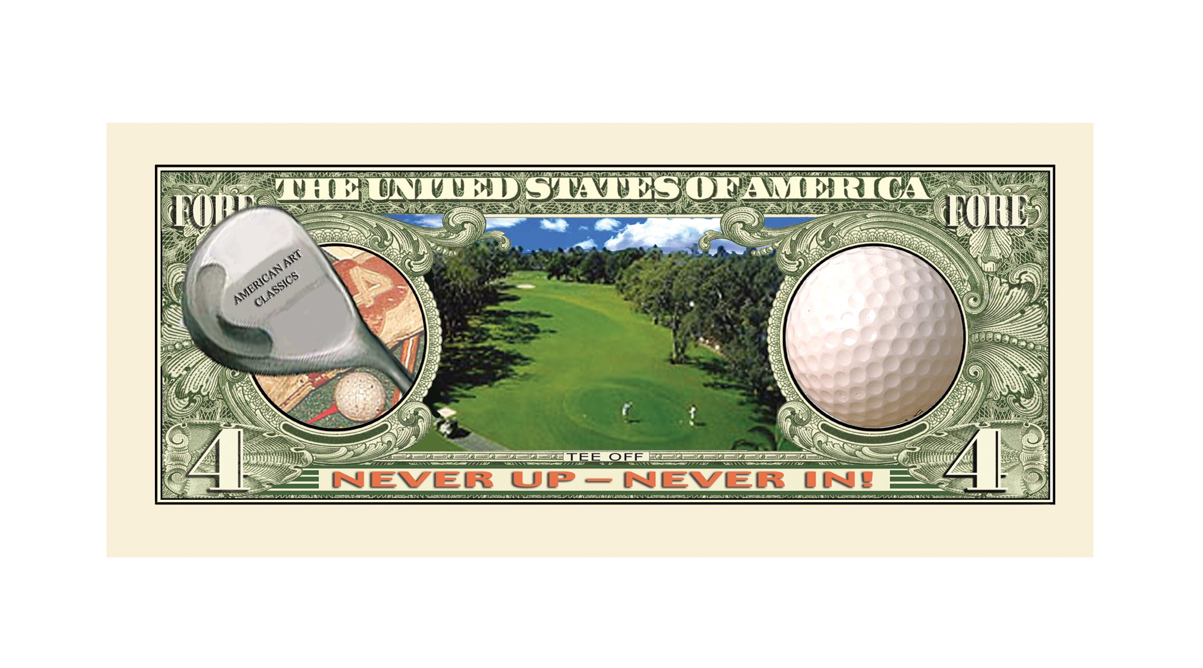 American Art Classics Golfing Fore (Four) Dollar Bill in Currency Protector - Premium Golf Gift for Golfers & Golf Lovers | Perfect for Birthdays, Father's Day & Golf Tournament Prizes