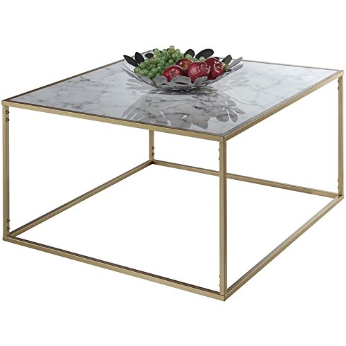 Pemberly Row Square Faux Marble Coffee Table - Modern Living Room Furniture for Small Spaces, Home Decor Centerpiece for Apartments & Condos