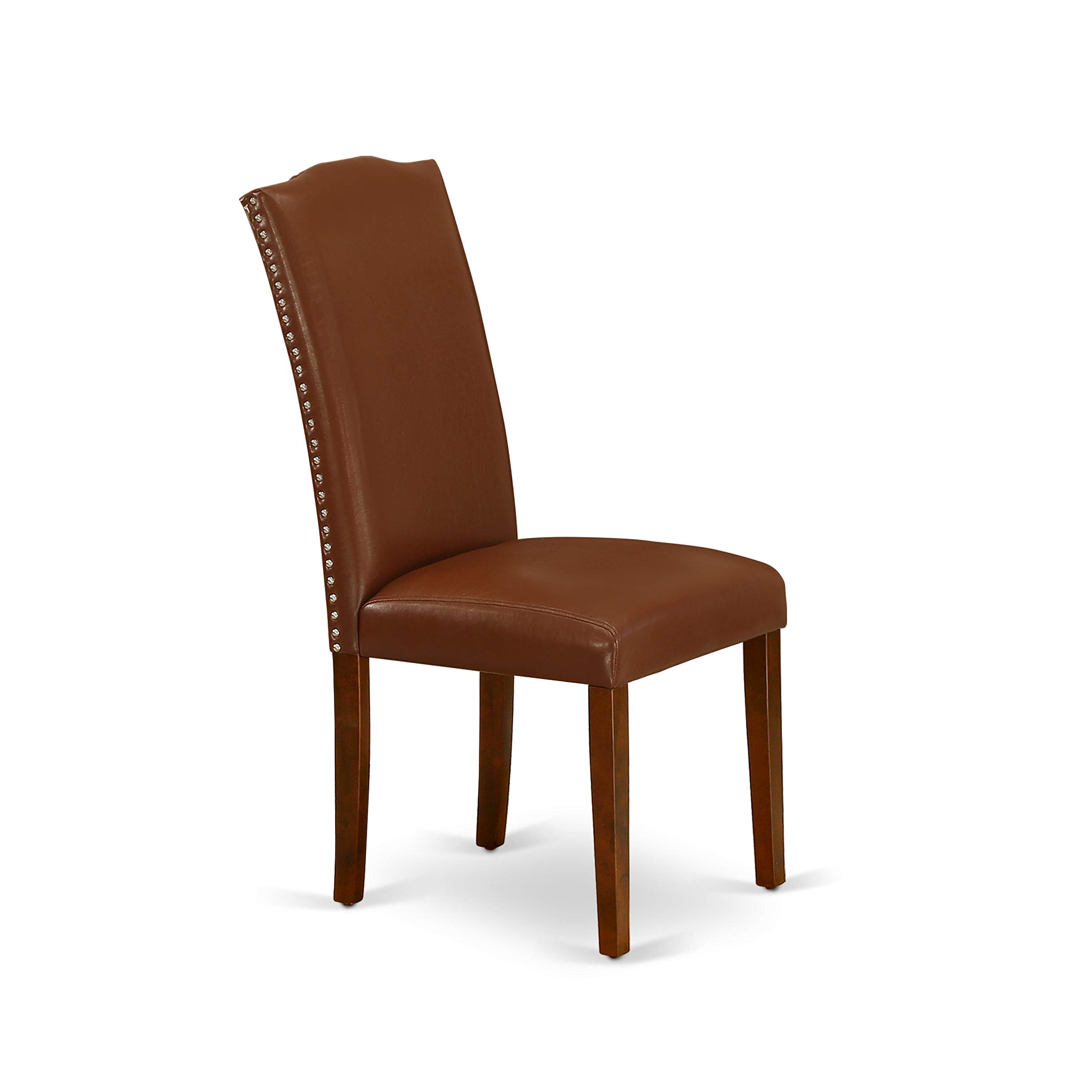 East West Furniture ANEN3-MAH-66 3-Piece Round Dining Table Set with Pedestal Base & 2 Brown Faux Leather Chairs - 36x36 Inch Mahogany Finish for Small Spaces, Breakfast Nooks & Cozy Apartments