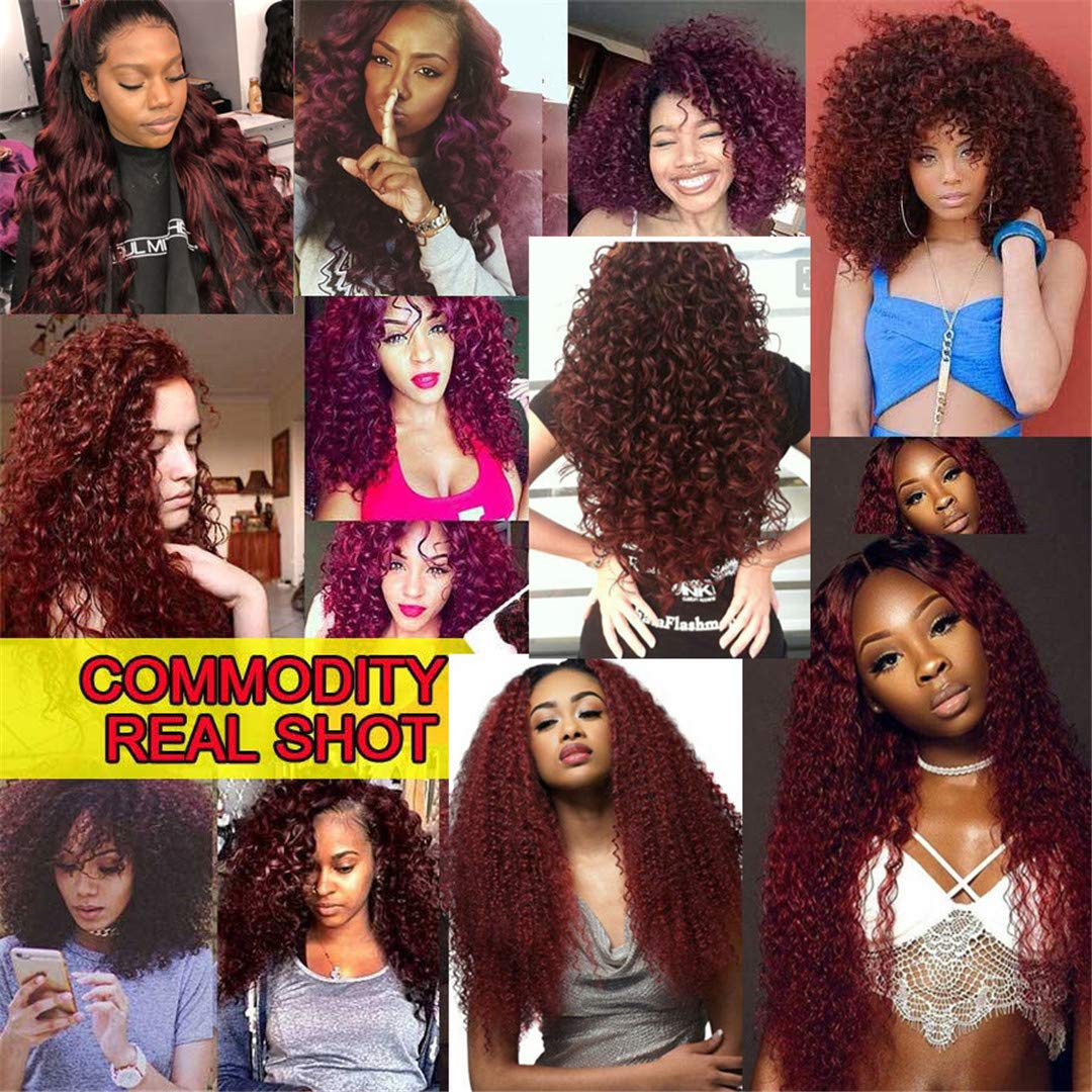 Burgundy Deep Wave Brazilian Virgin Human Hair Weft #99J - 14 16 18 Inch Deep Curly Hair Bundles with 4x4 Lace Closure (Wine Red, Double Weft) for Sew-in Weave, Wig Making & Styling - 100% Human Hair Extensions for Natural Look
