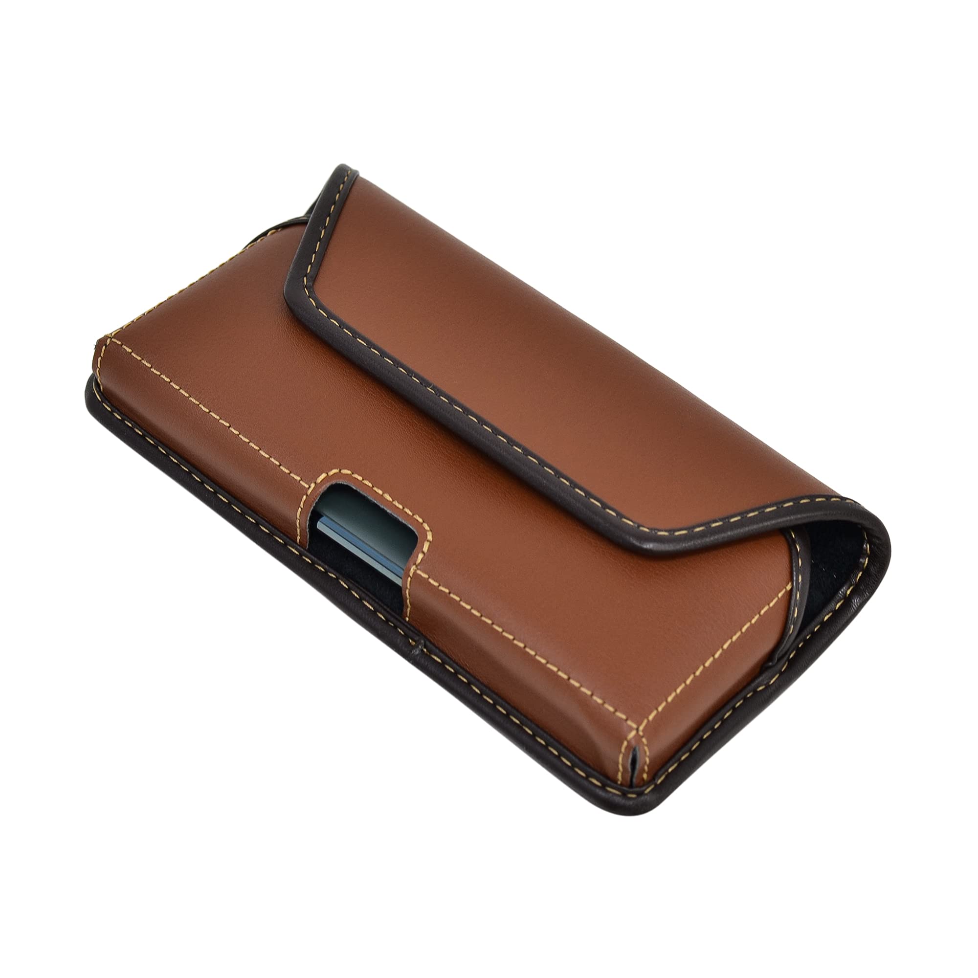 Premium Turtleback Brown Leather Belt Case for iPhone 14 Pro/14/13 Pro/13/12 Pro/12 - Heavy Duty Rotating Belt Clip Holster - Perfect for Construction, Outdoor Work & Active Lifestyles
