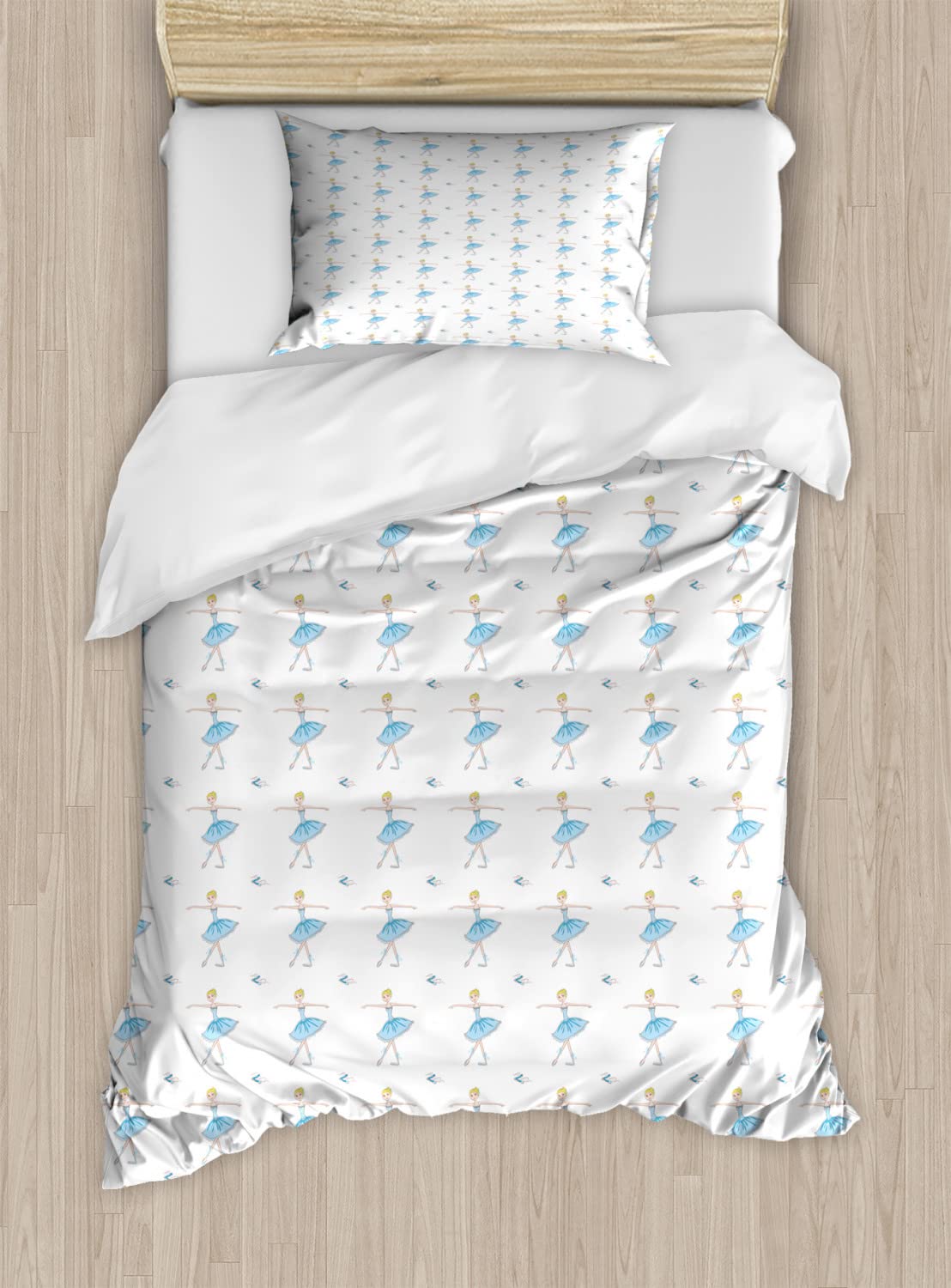 Ambesonne Ballerina Duvet Cover Set - King Size 2-Pack with 2 Duvet Covers & 4 Pillowcases - Slim Blonde Dancing Girl Soft Pencil Illustration - Multicolor Bedding Set for Girls Room, Ballet Themed Bedroom Decor, Dance Lover Gift