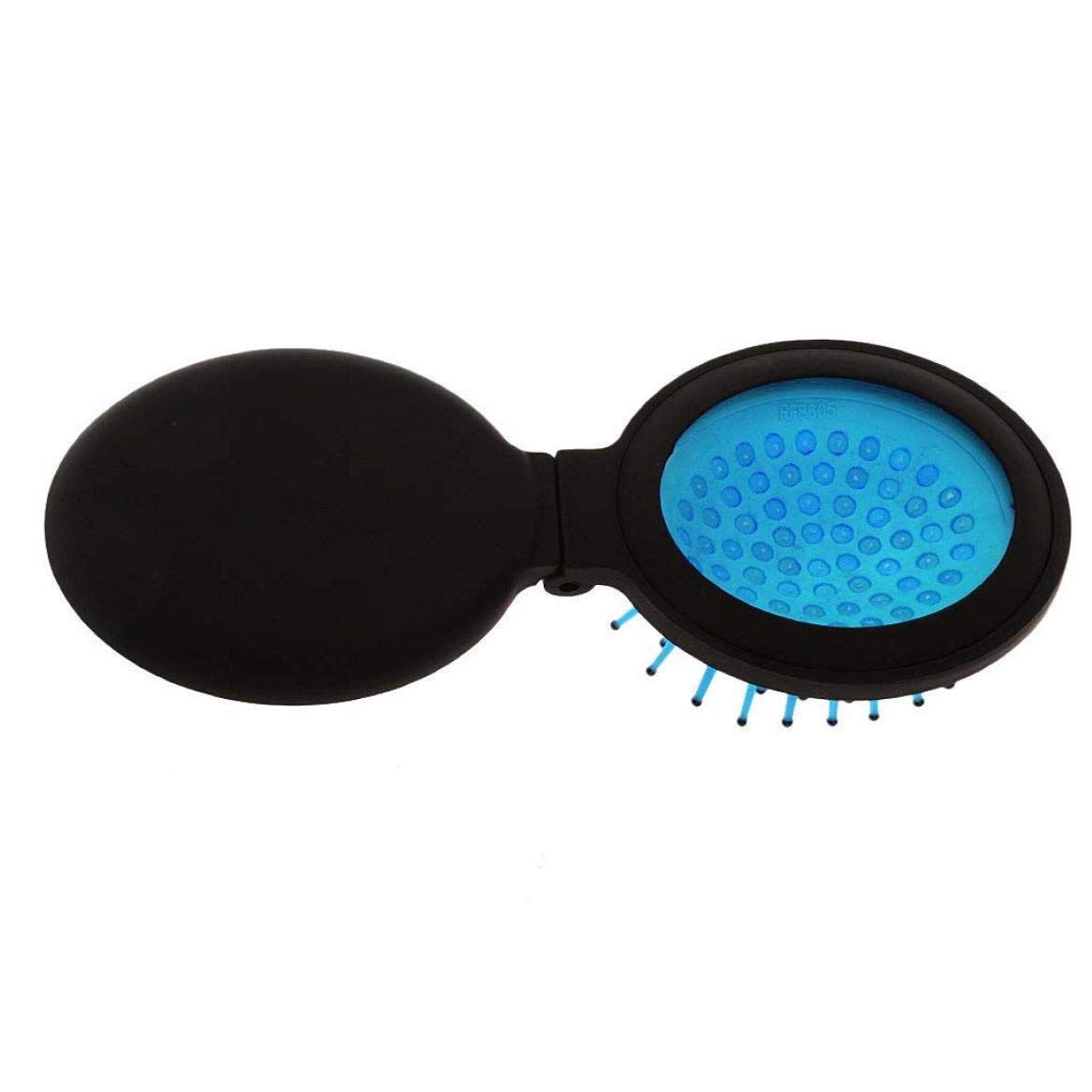 Portable Folding Travel Hair Brush & Comb Set with Mirror - Mini Pocket Hairbrush for Women, Detangling Styling Tool - Perfect for On-the-Go, Gym, Purse & Travel Accessories (Blue)
