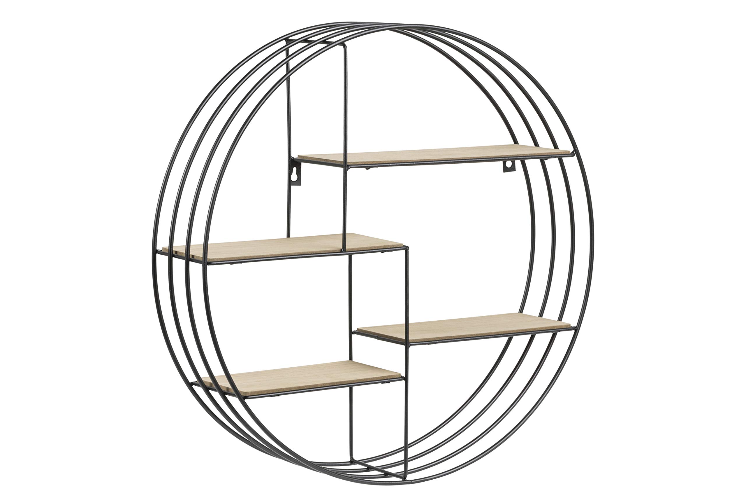 Industrial Black Metal Floating Wall Shelf - 4-Tier Round Hanging Shelf for Home Decor, 45 x 45 x 10 cm - Perfect for Living Room, Bedroom, Bathroom & Office Storage Organization