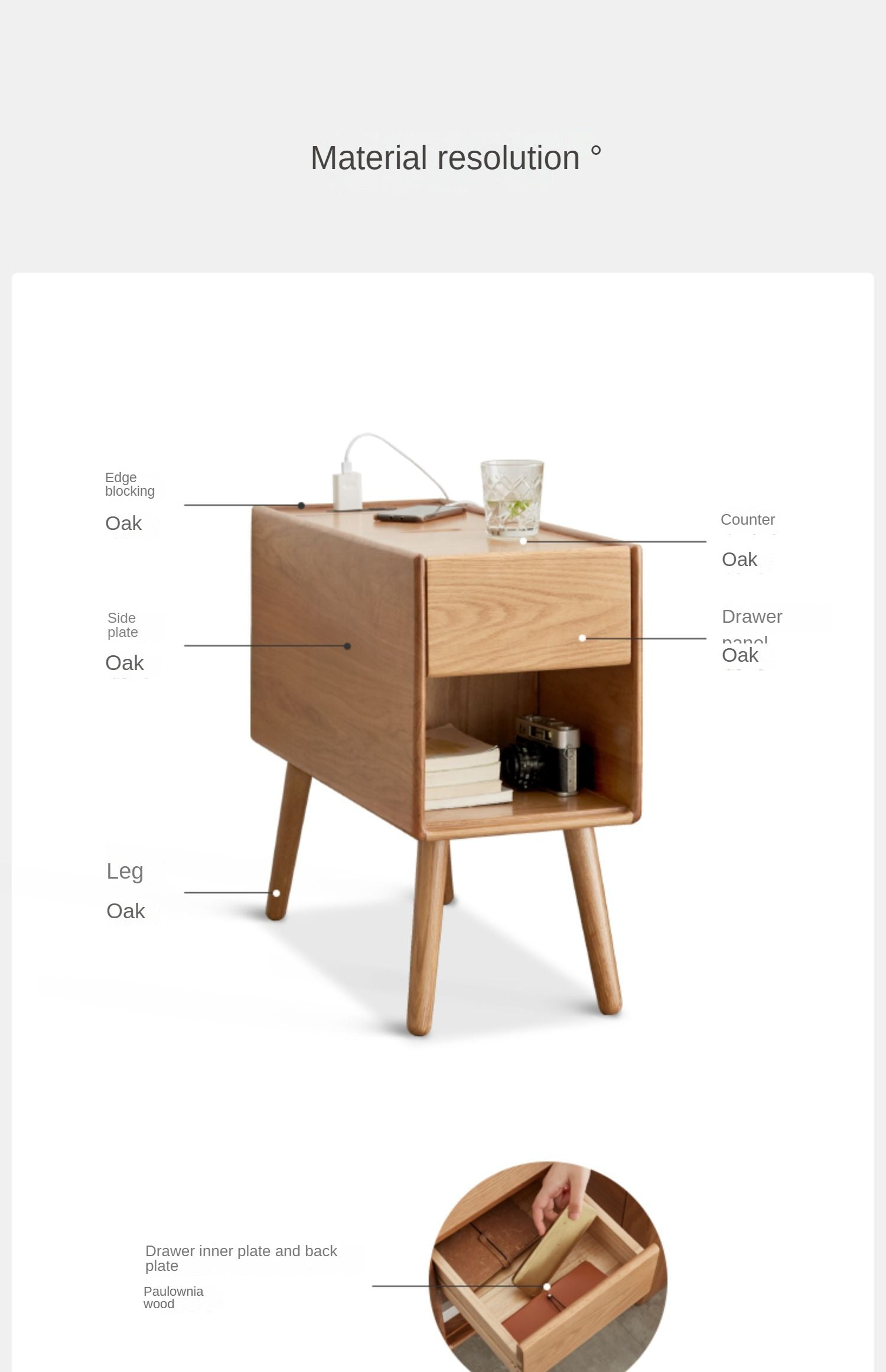 Solid Oak Narrow Side Table with Flip Door Storage - Rustic Wood End Table for Living Room, Bedroom & Entryway - Compact Console Cabinet for Small Spaces
