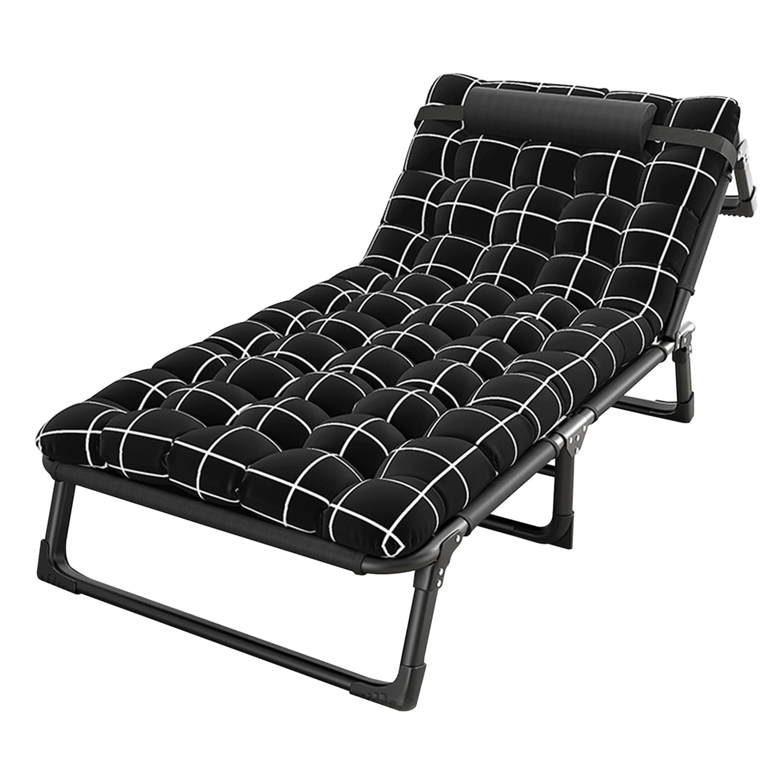 Adjustable 4-Position Reclining Folding Camping Cot for Adults with Pillow - Portable Outdoor Lounge Chair & Sleeping Bed - Perfect for Camping, Backyard, Beach, Poolside & Office Nap (Black)