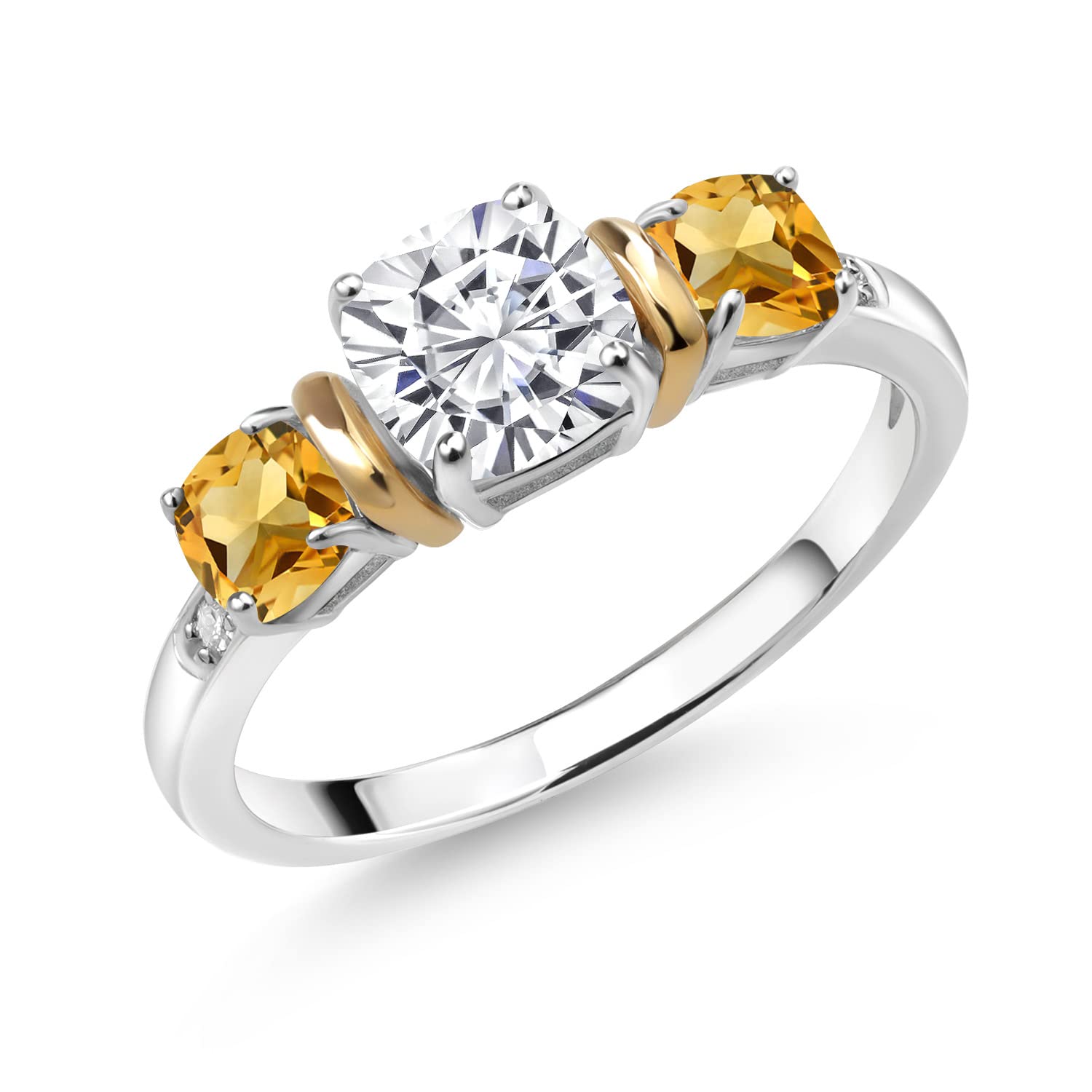925 Silver & 10K Gold Citrine Diamond Ring Set with Moissanite for Wedding & Gift