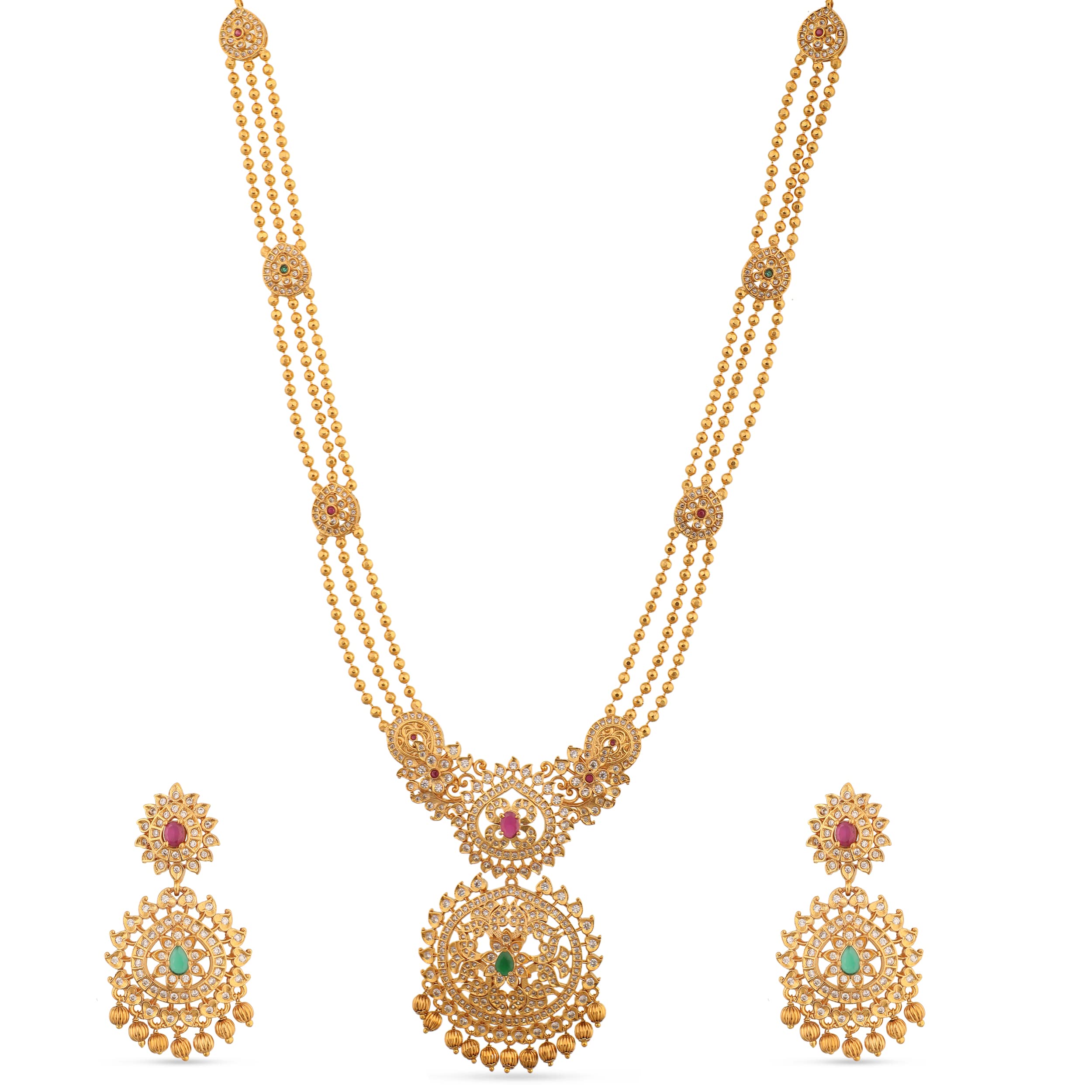 Antique Gold Plated Binal Long Necklace Set with Floral Design - Traditional South Indian Jewelry for Women | Ethnic Bridal Necklace for Weddings, Festivals & Special Occasions | 1 Year Warranty | Perfect Gift for Diwali, Engagement & Cultural Events