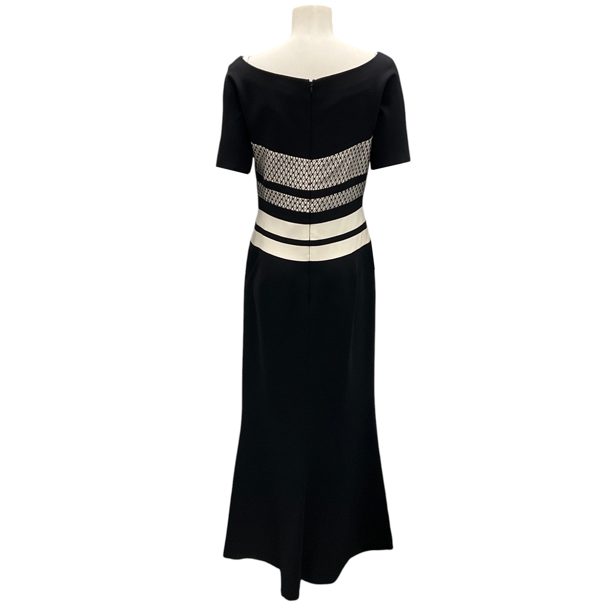 J. Mendel Black & White Fishnet Detail Gown - Elegant Formal Evening Dress for Prom, Gala & Special Occasions