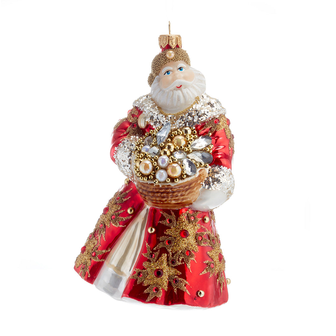 Santa in Gold Beaded Robe Ornament - Elegant Christmas Tree Decoration for Holiday Home Décor & Gift Giving