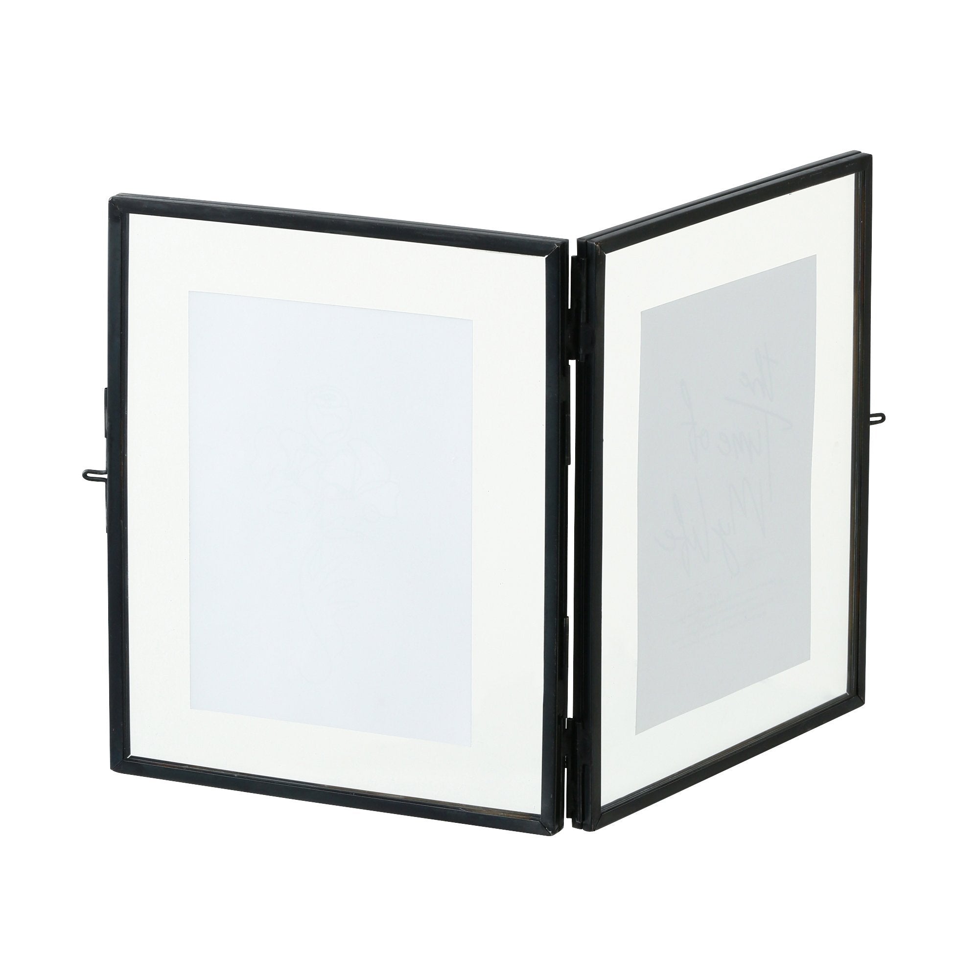Black Metal Glass Frame with 2 Windows - Perfect for Home Office, Living Room, and Modern Interior Decor